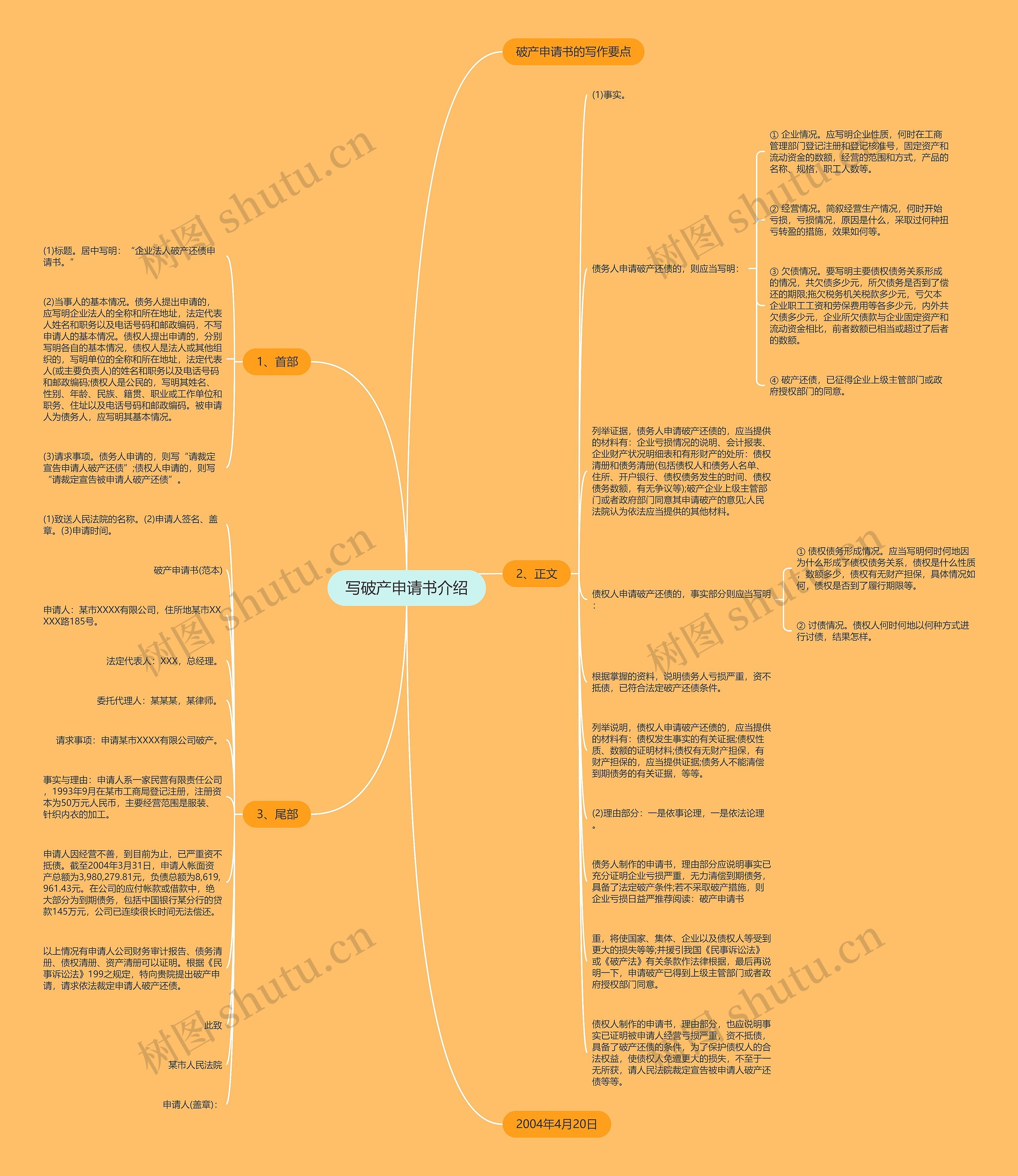 写破产申请书介绍思维导图