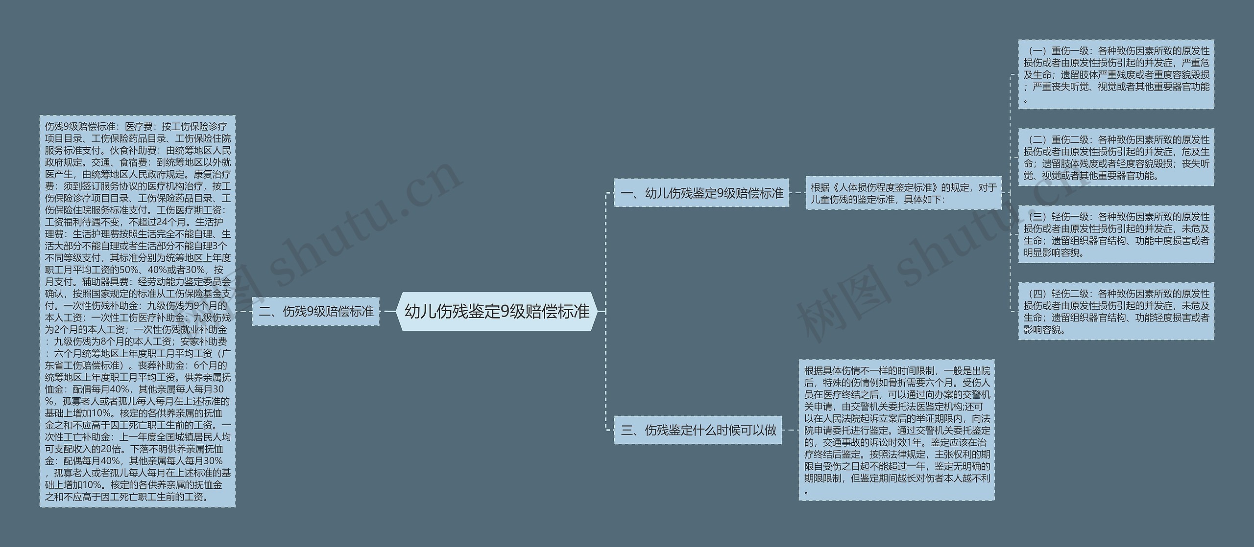 幼儿伤残鉴定9级赔偿标准思维导图