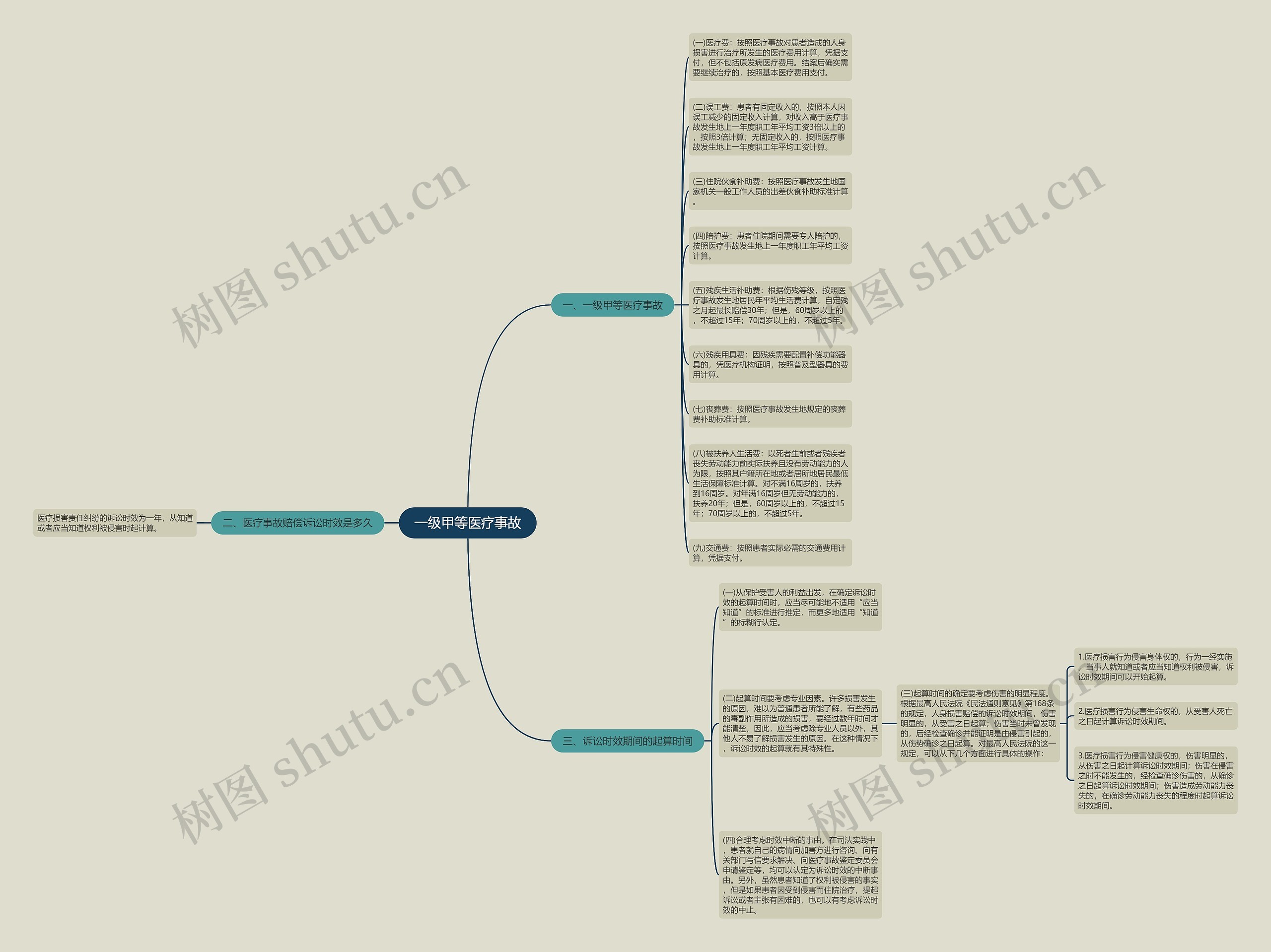 一级甲等医疗事故思维导图