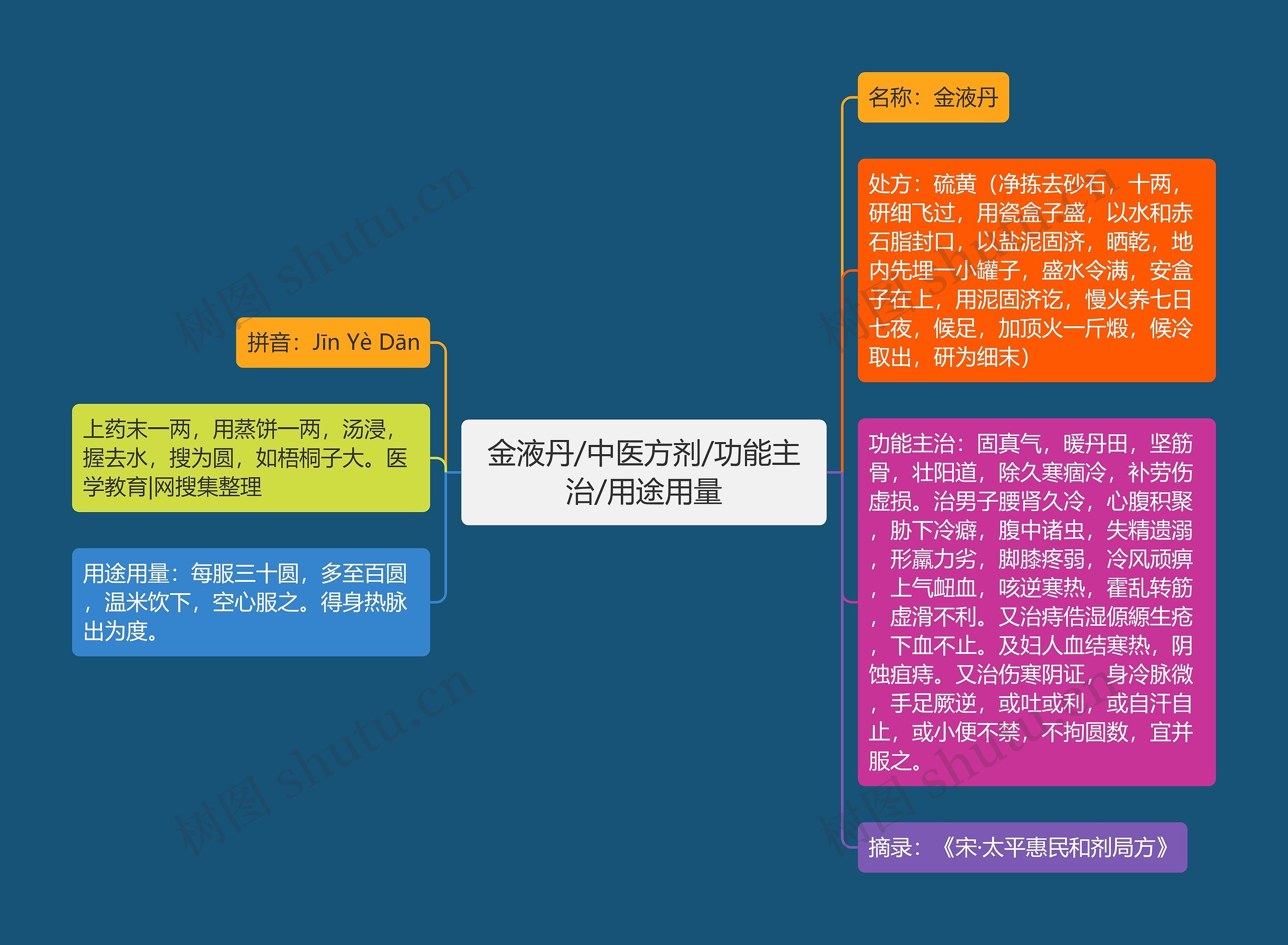 金液丹/中医方剂/功能主治/用途用量思维导图