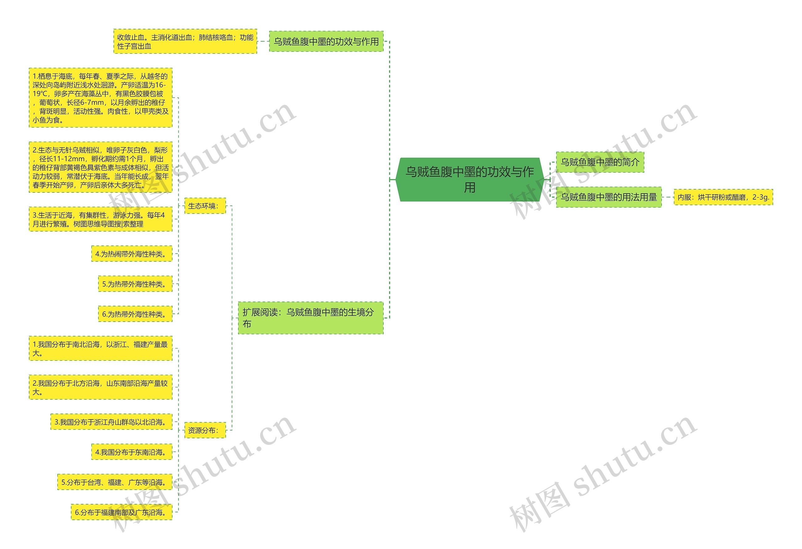 乌贼鱼腹中墨的功效与作用思维导图