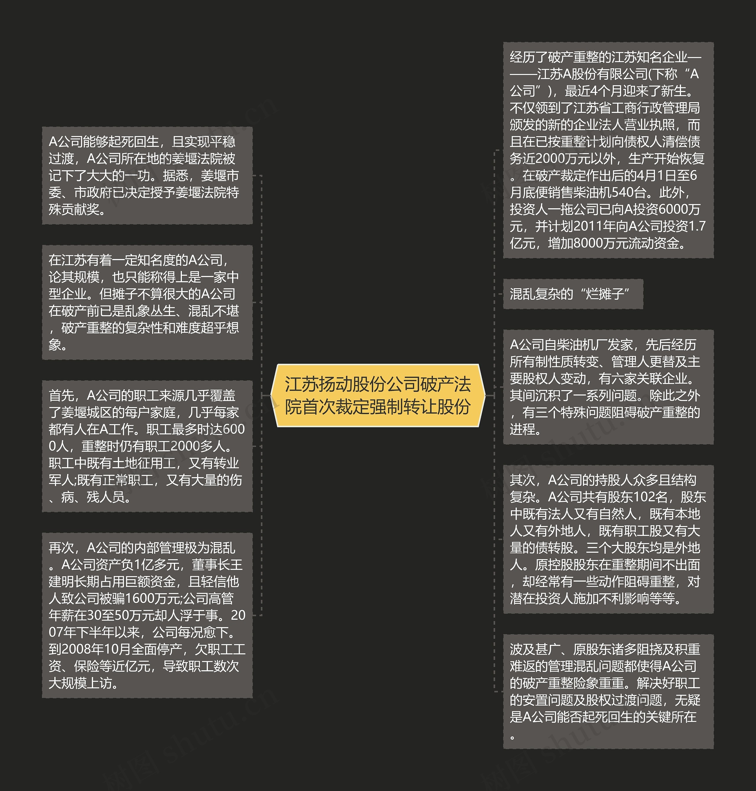 江苏扬动股份公司破产法院首次裁定强制转让股份思维导图