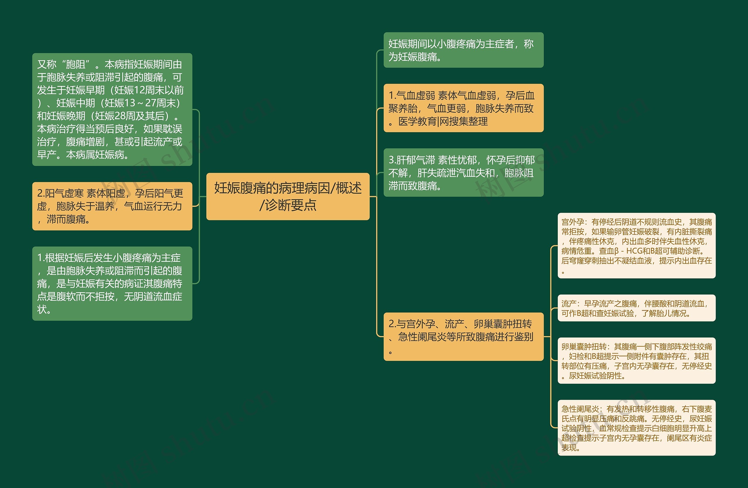 妊娠腹痛的病理病因/概述/诊断要点思维导图