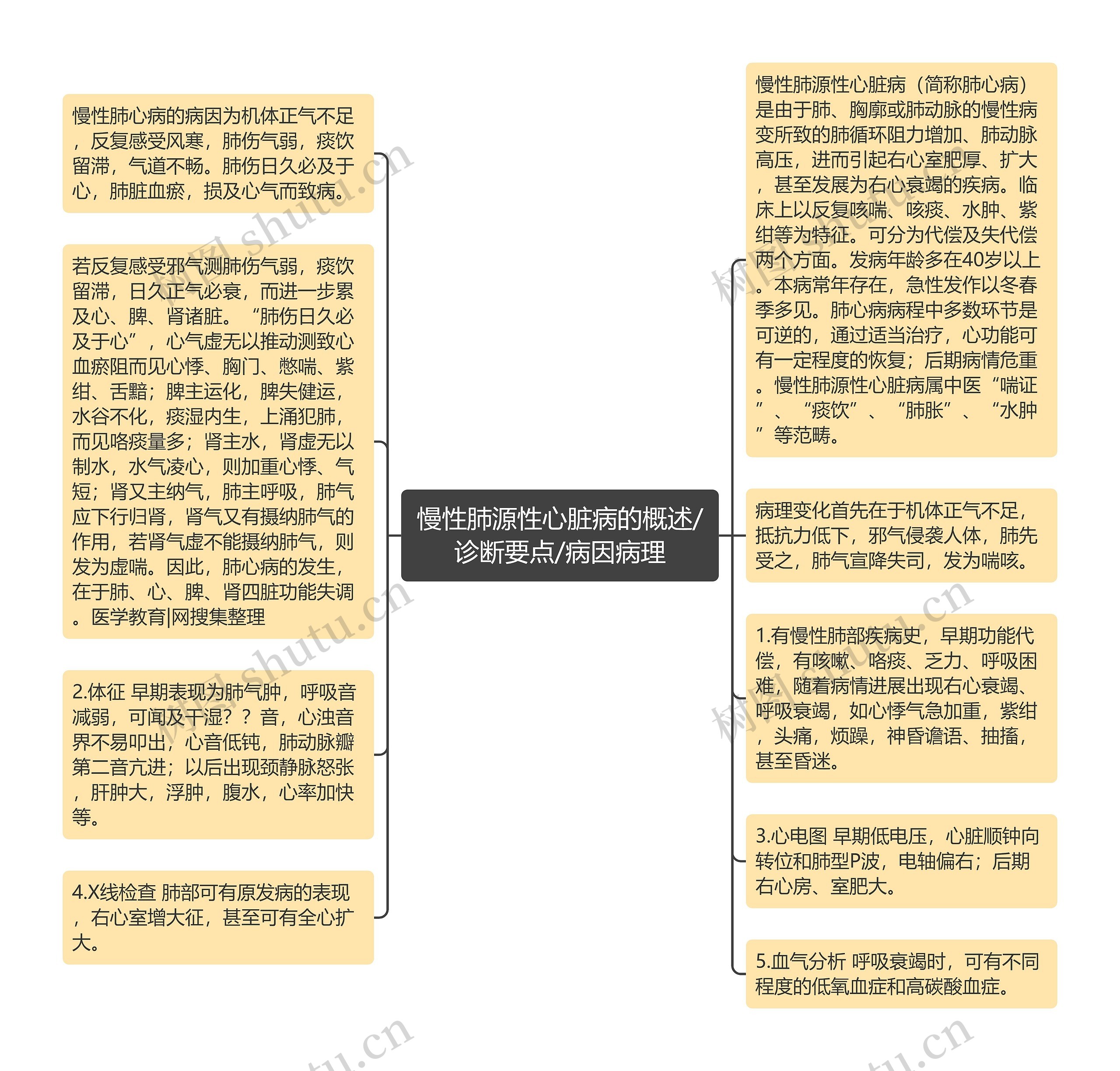 慢性肺源性心脏病的概述/诊断要点/病因病理思维导图