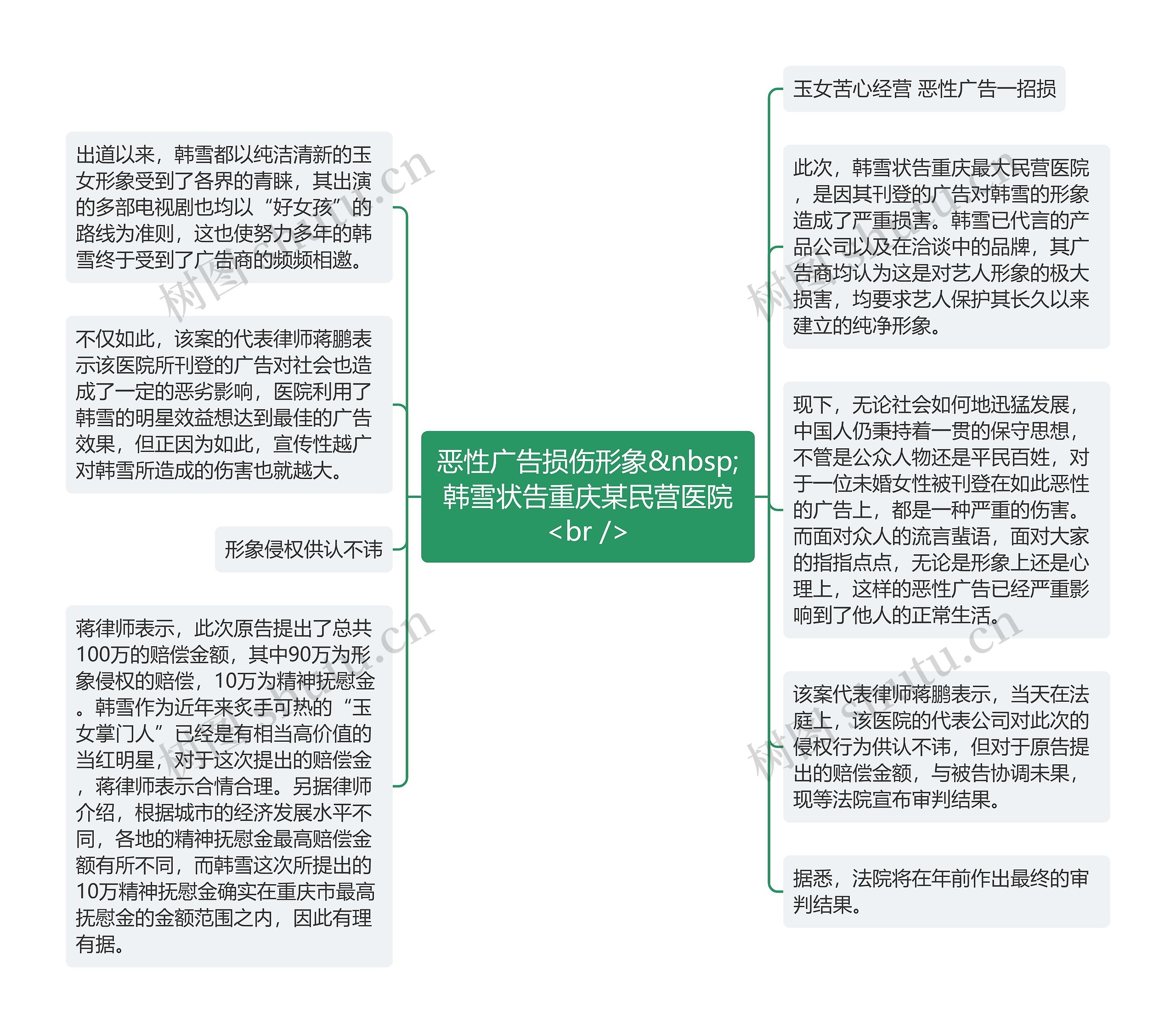 恶性广告损伤形象&nbsp;韩雪状告重庆某民营医院<br />思维导图