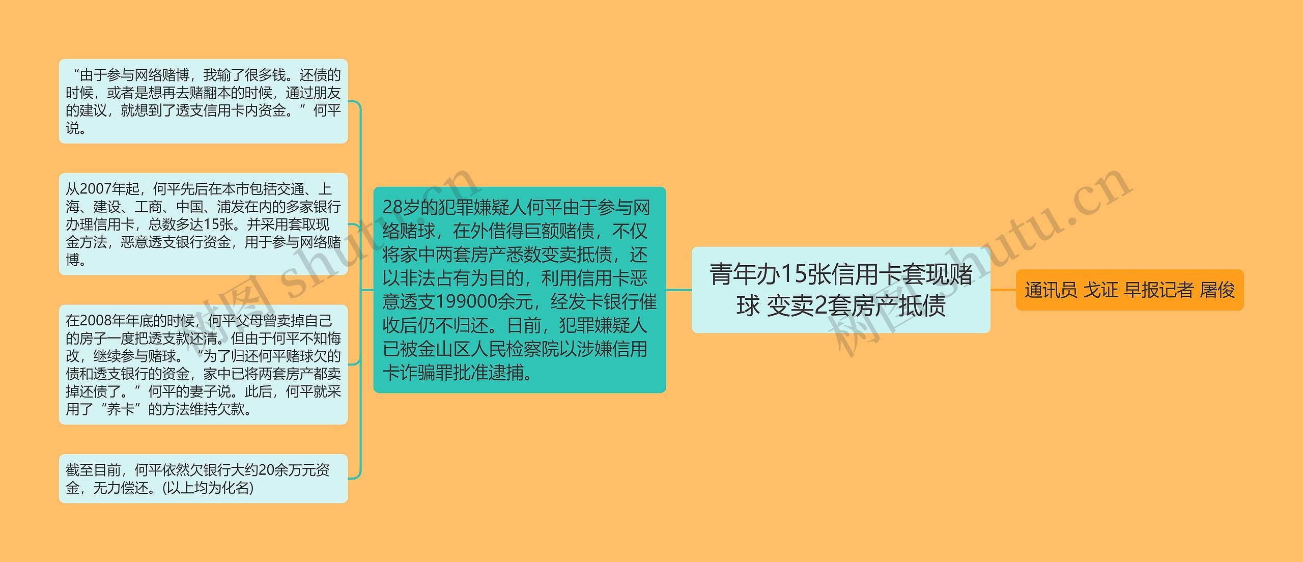 青年办15张信用卡套现赌球 变卖2套房产抵债思维导图