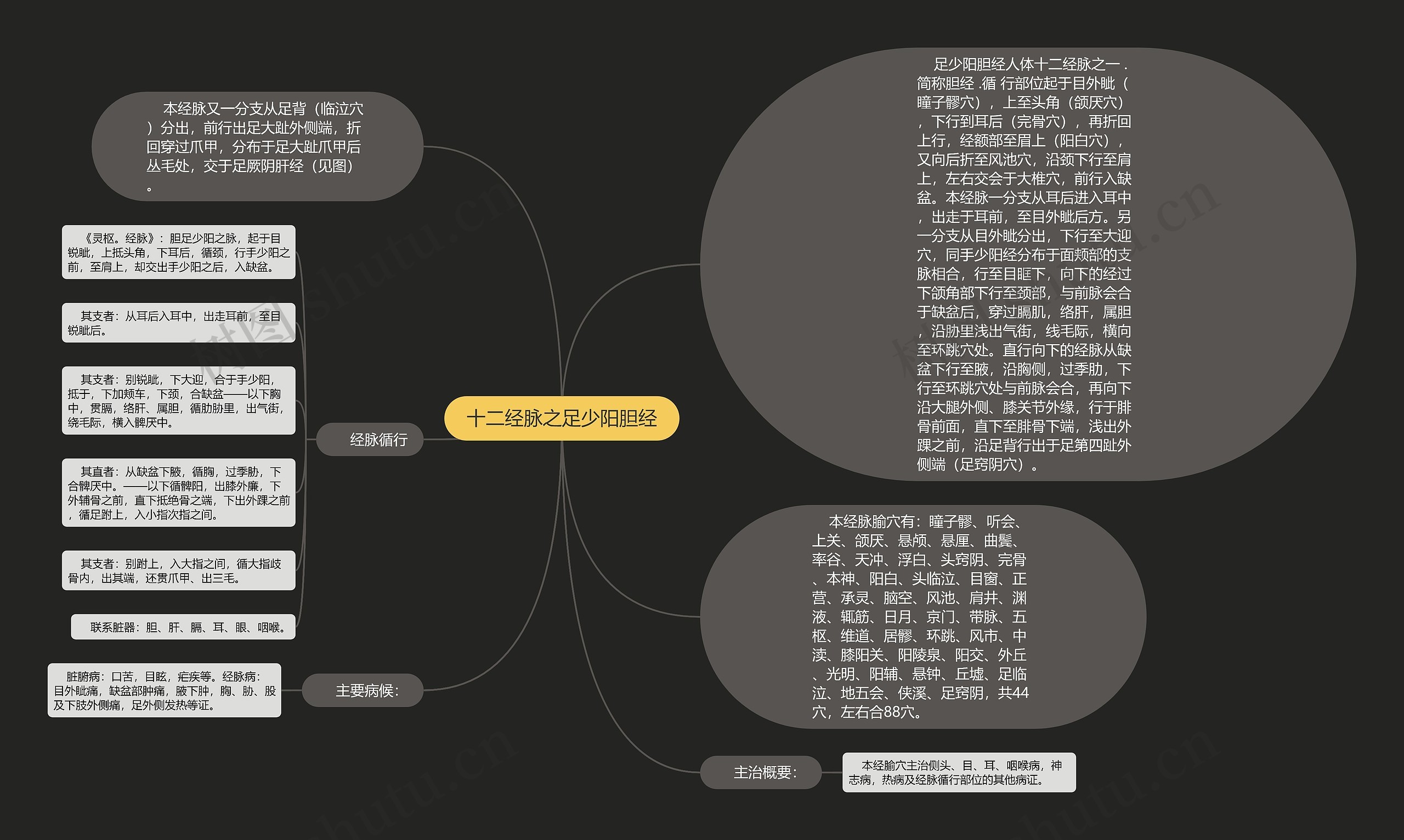 十二经脉之足少阳胆经思维导图