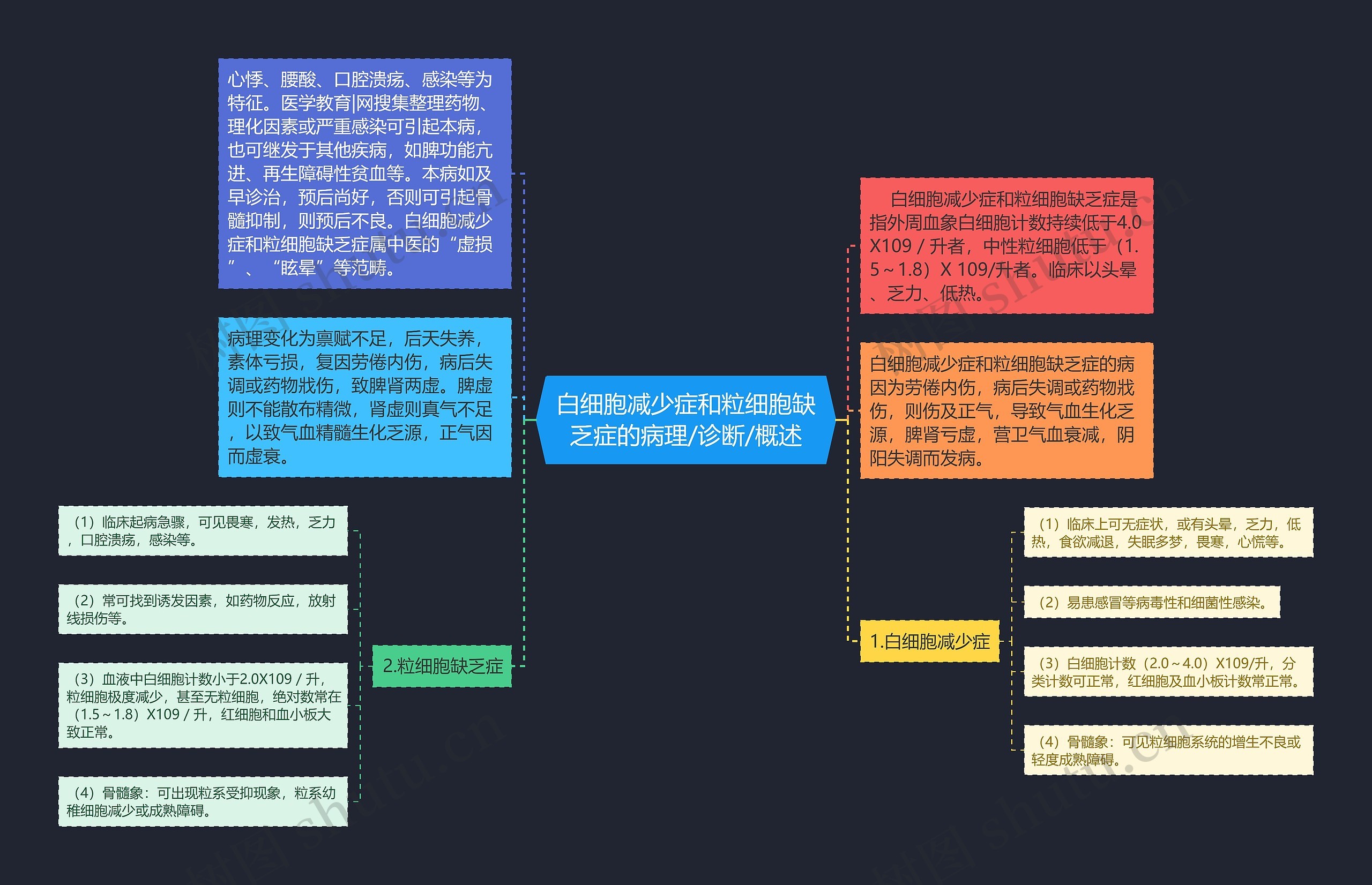 白细胞减少症和粒细胞缺乏症的病理/诊断/概述思维导图