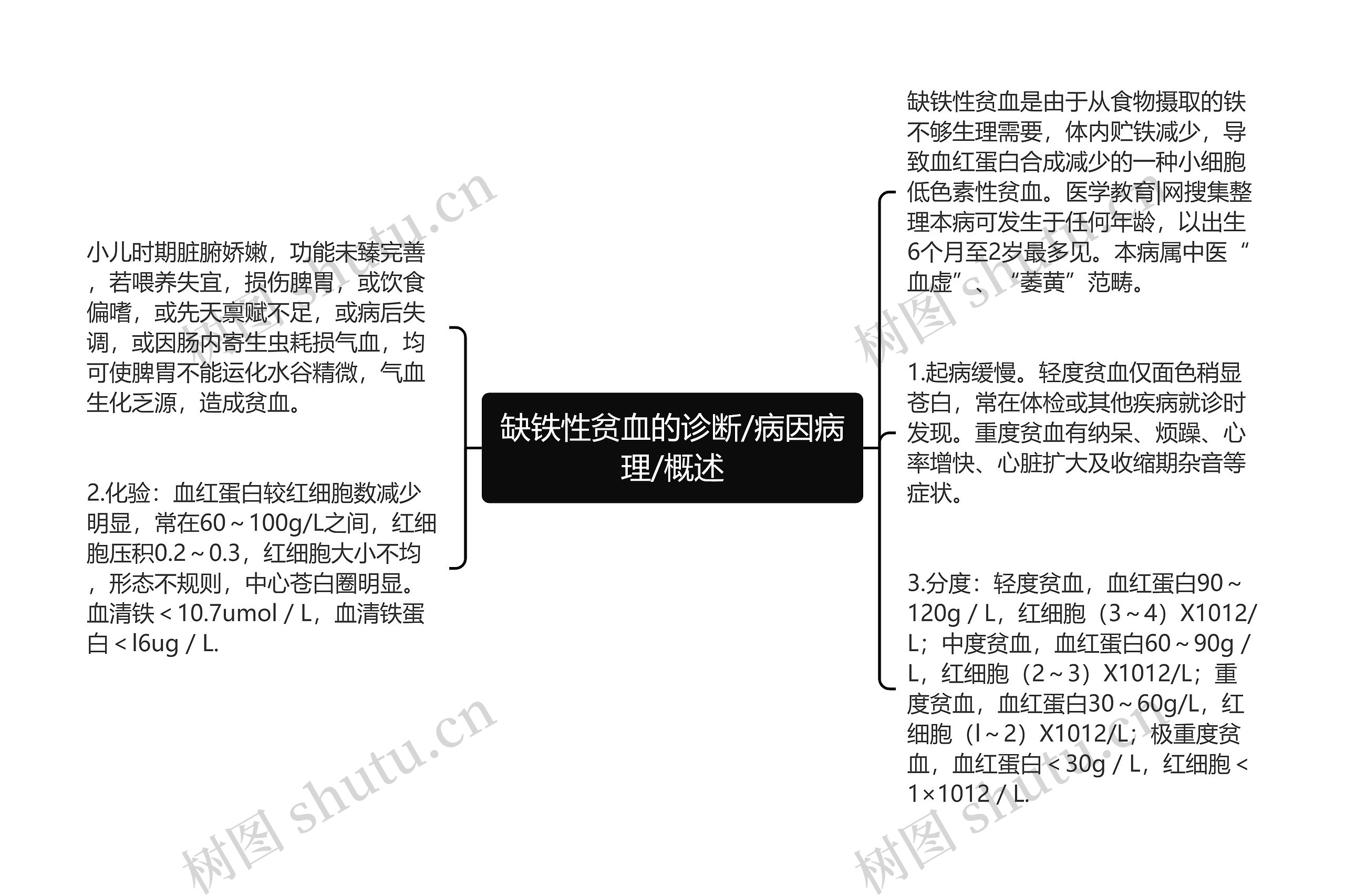 缺铁性贫血的诊断/病因病理/概述思维导图