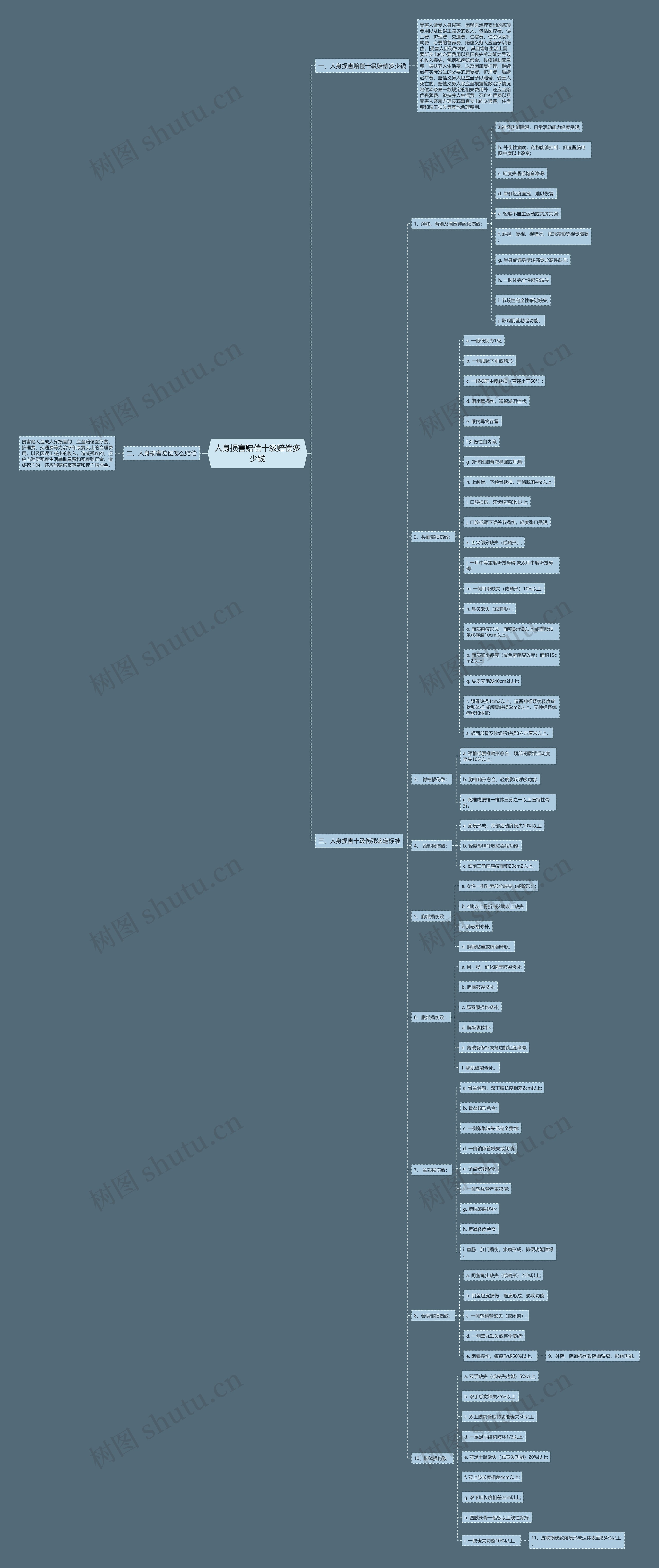 人身损害赔偿十级赔偿多少钱思维导图