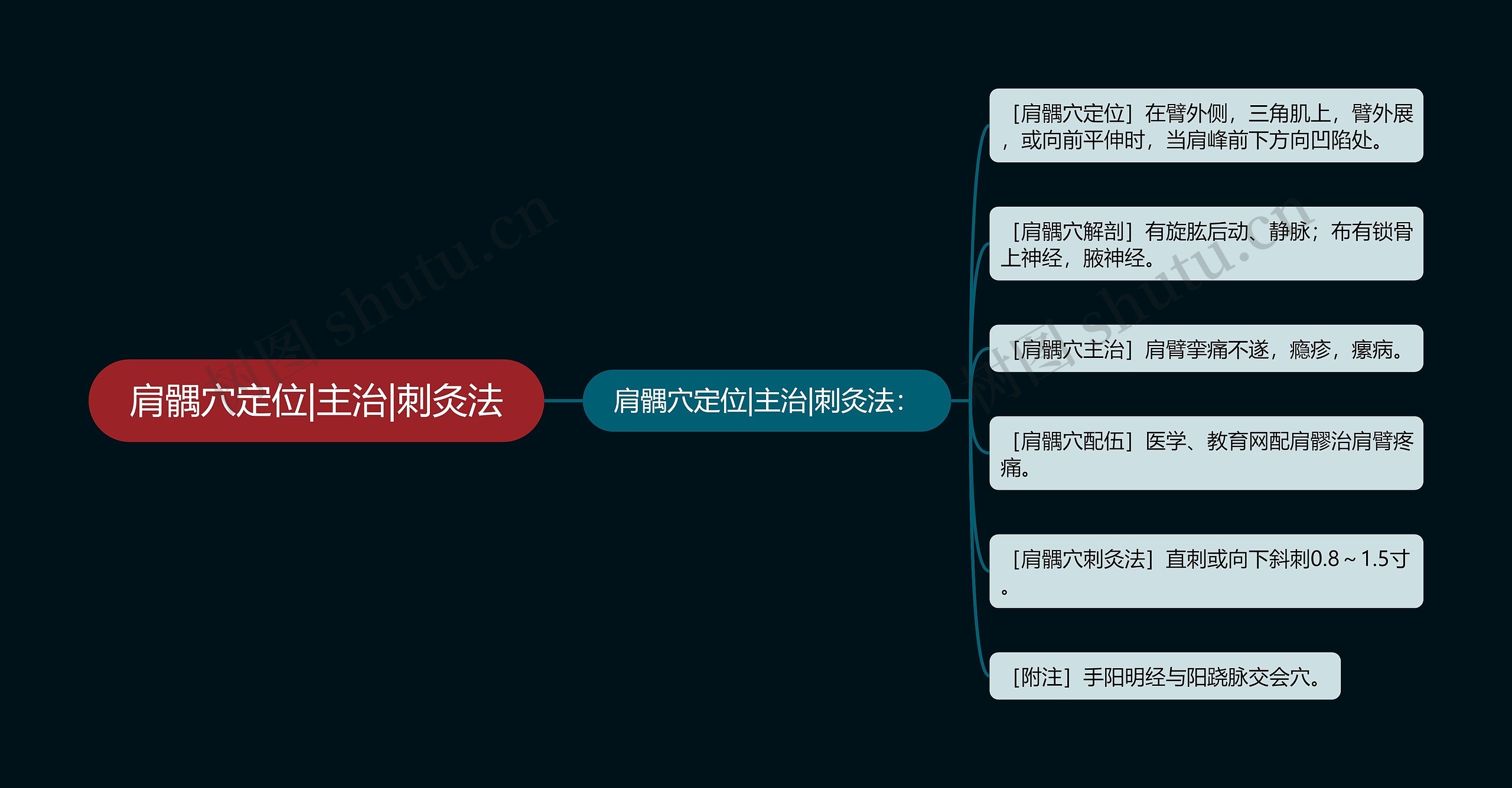 肩髃穴定位|主治|刺灸法思维导图