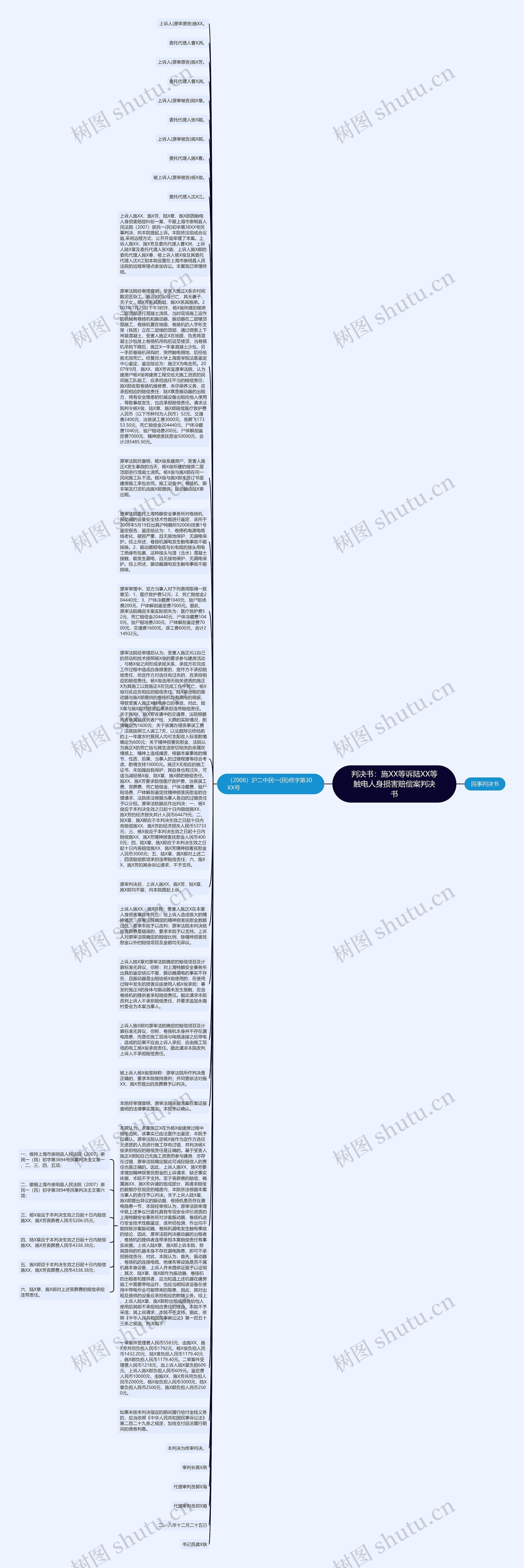 判决书：施XX等诉陆XX等触电人身损害赔偿案判决书思维导图