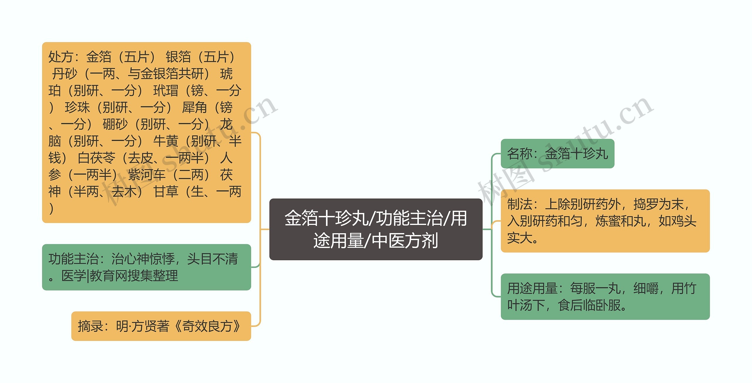 金箔十珍丸/功能主治/用途用量/中医方剂思维导图