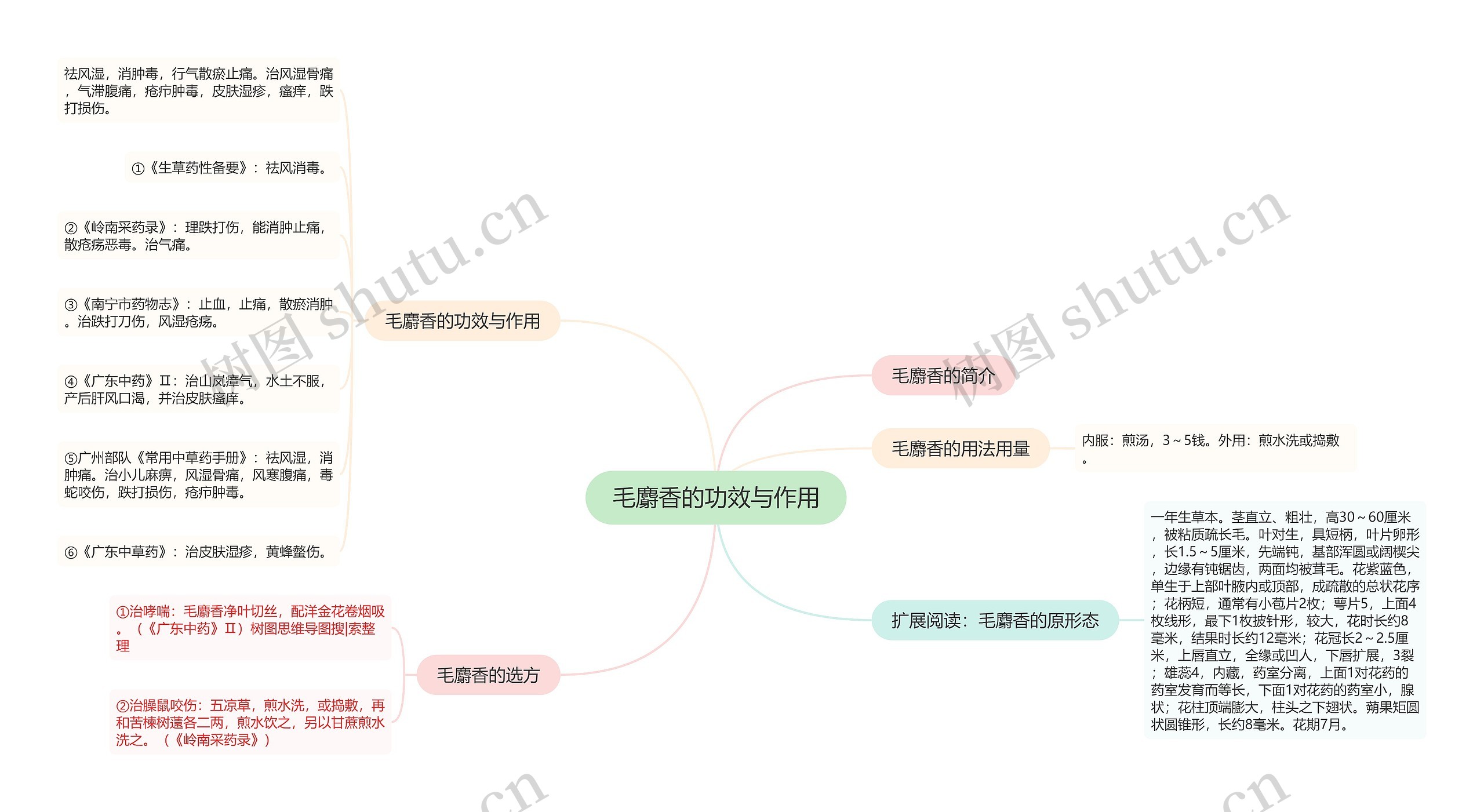 毛麝香的功效与作用思维导图