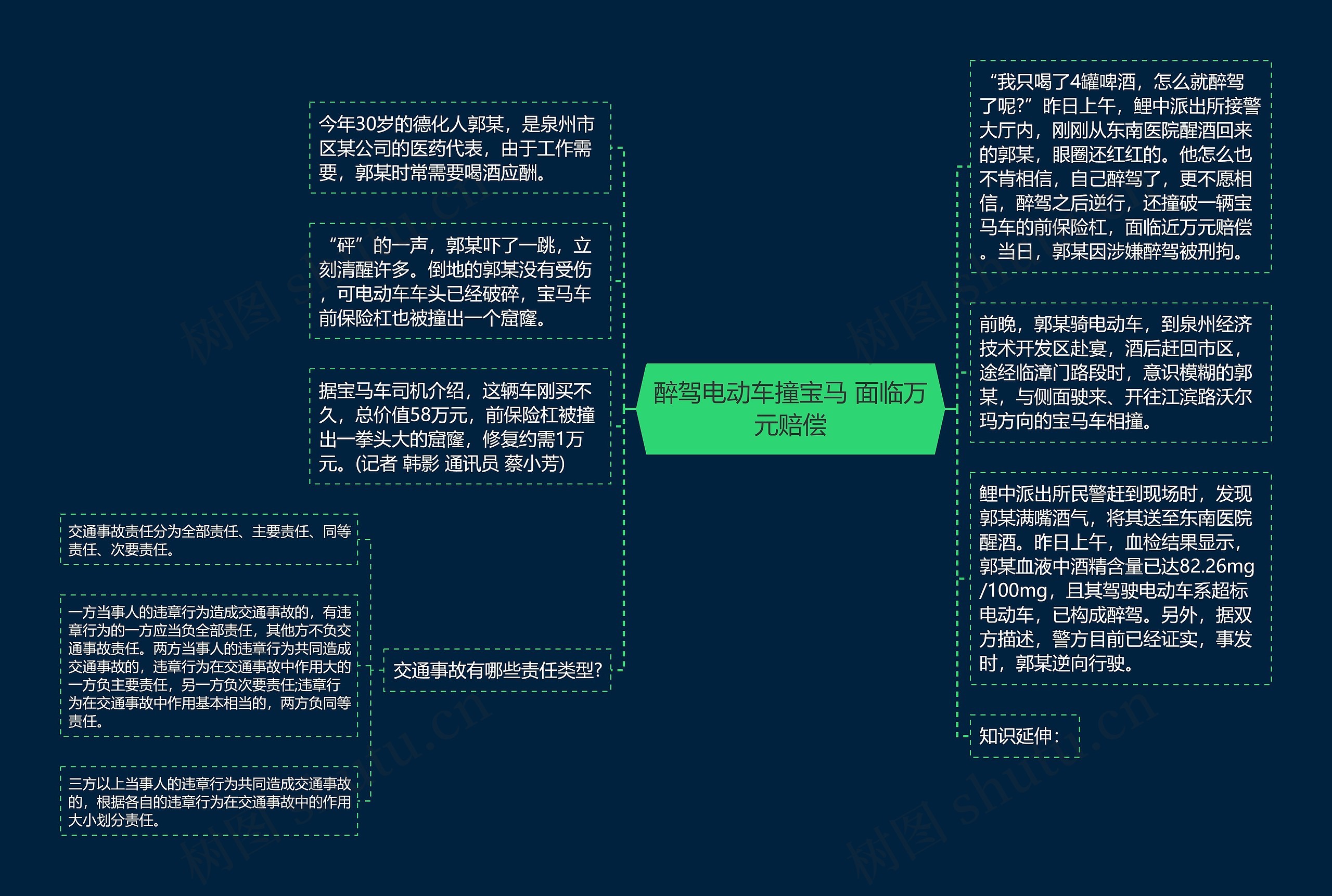 醉驾电动车撞宝马 面临万元赔偿思维导图