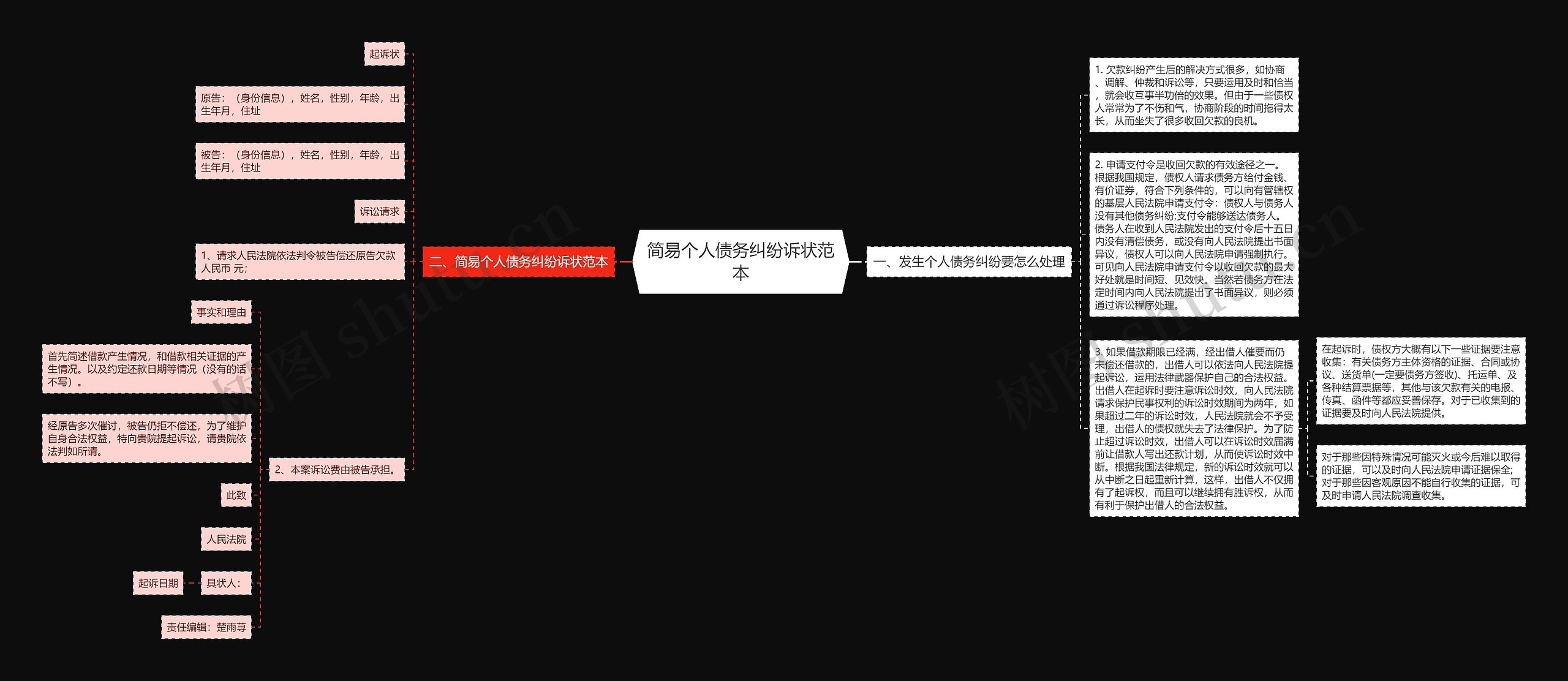 简易个人债务纠纷诉状范本思维导图