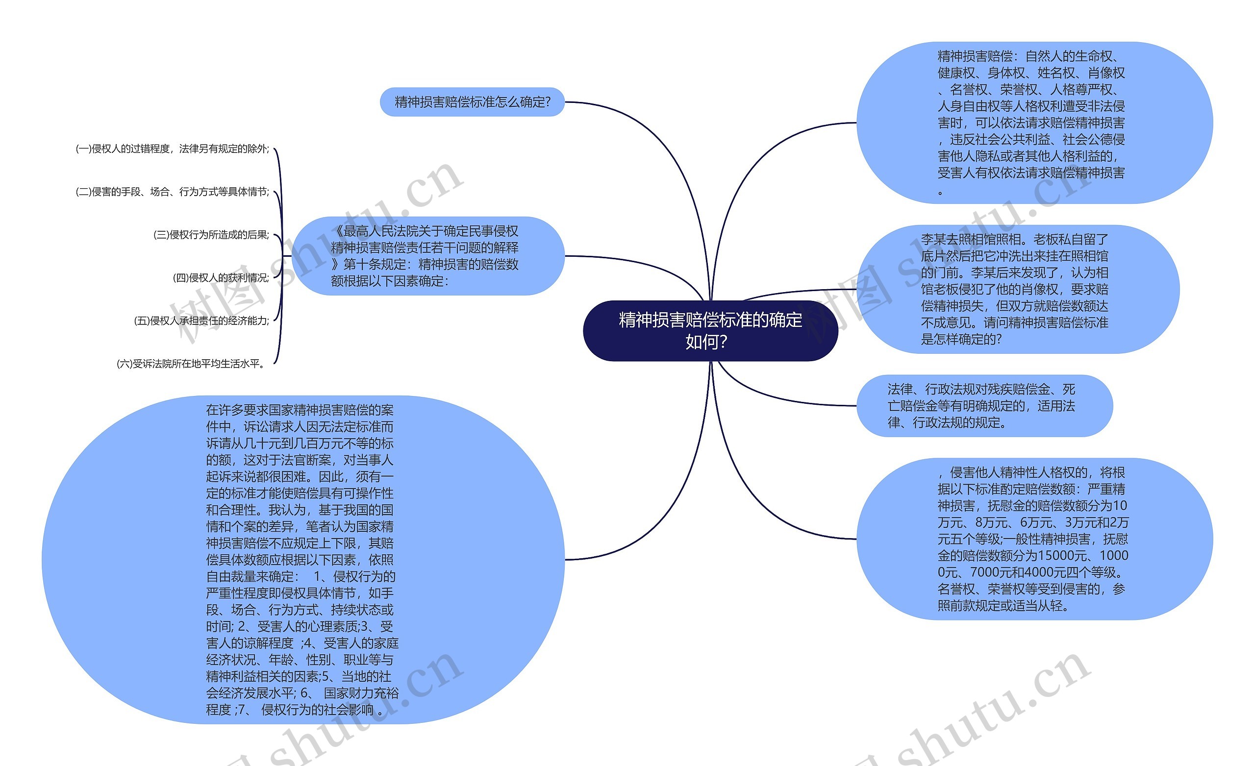 精神损害赔偿标准的确定如何？思维导图