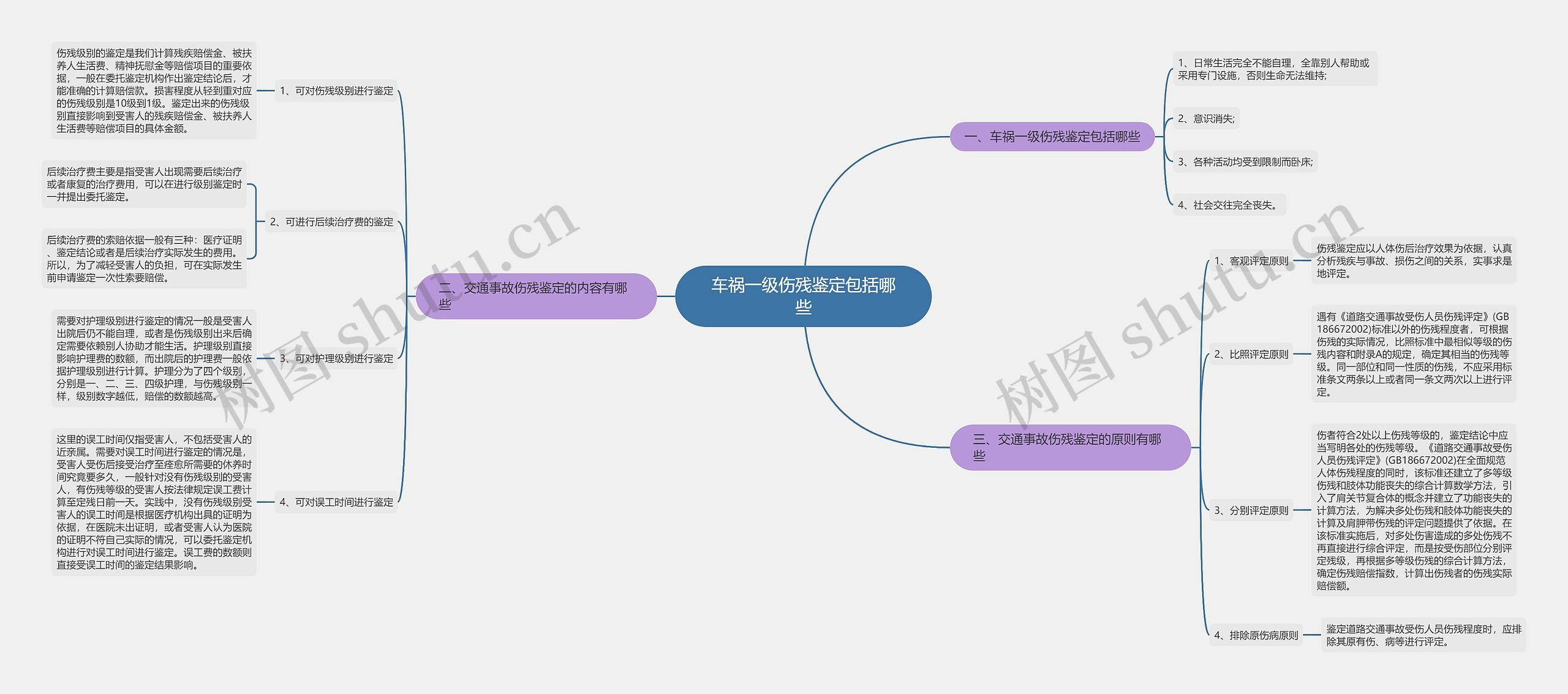 车祸一级伤残鉴定包括哪些思维导图