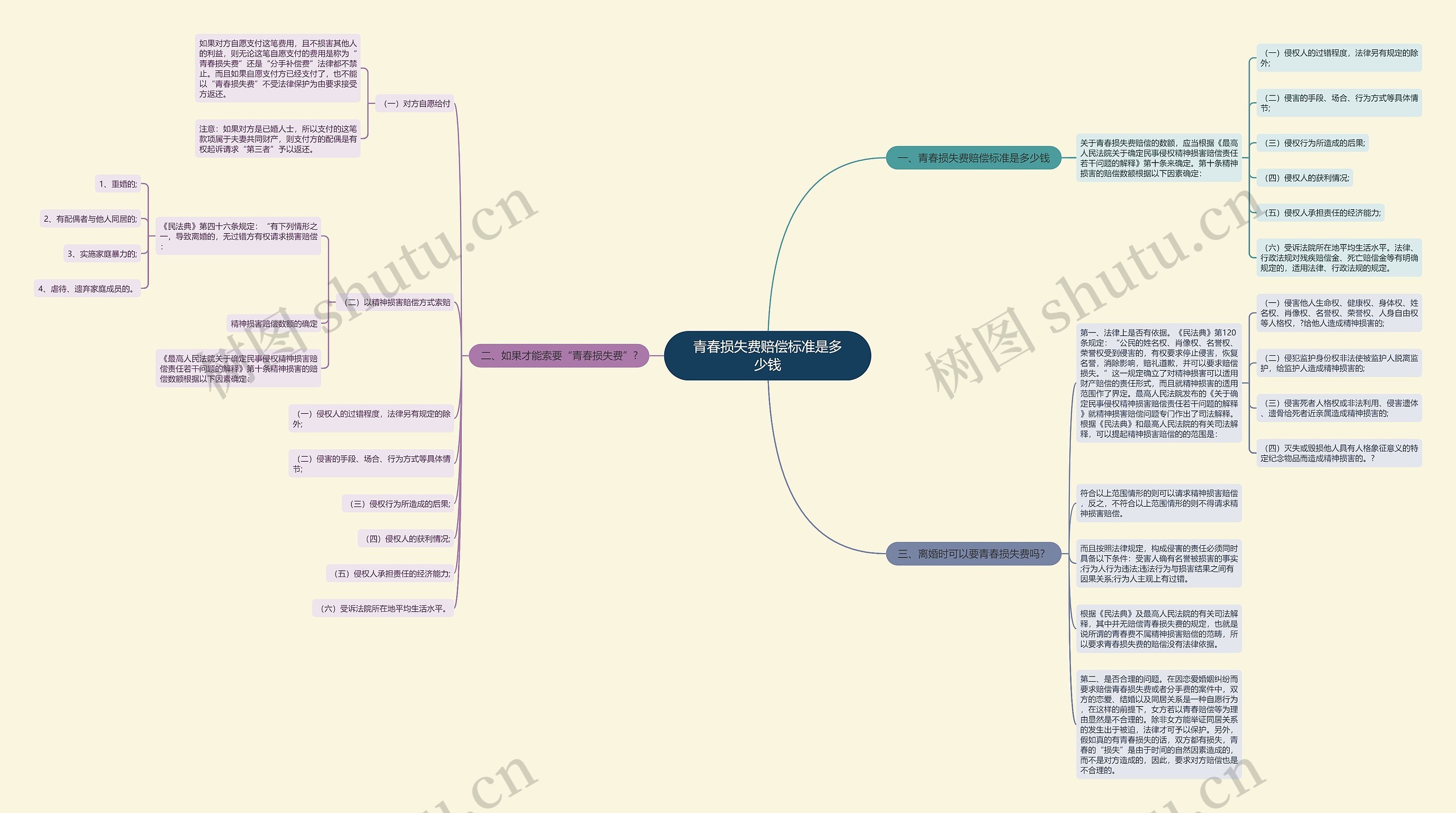 青春损失费赔偿标准是多少钱思维导图