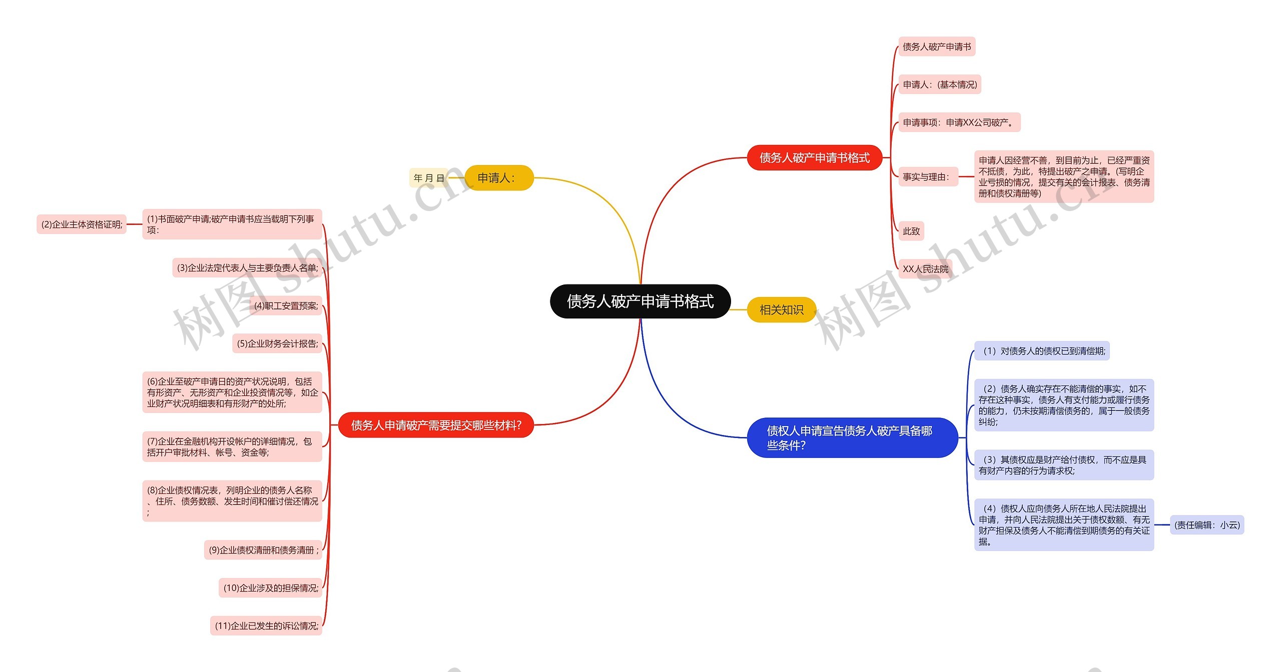 债务人破产申请书格式思维导图