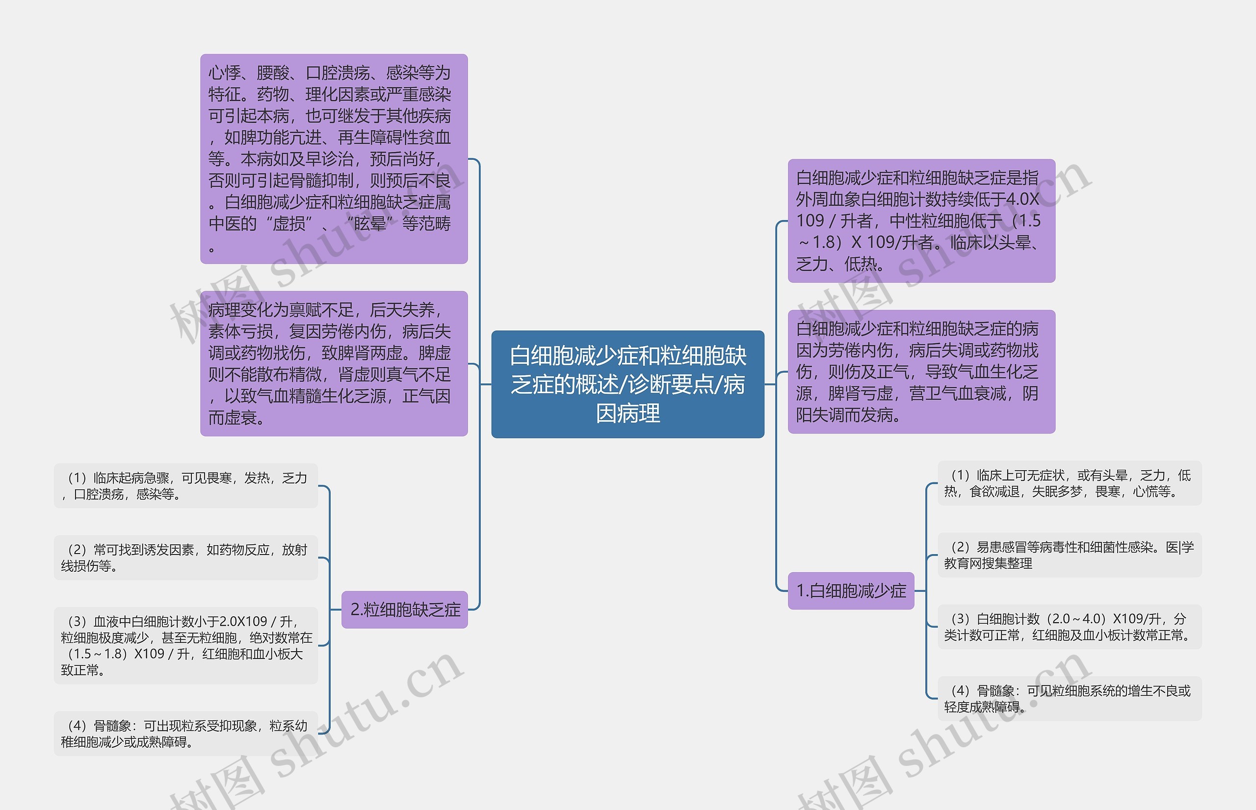 白细胞减少症和粒细胞缺乏症的概述/诊断要点/病因病理思维导图