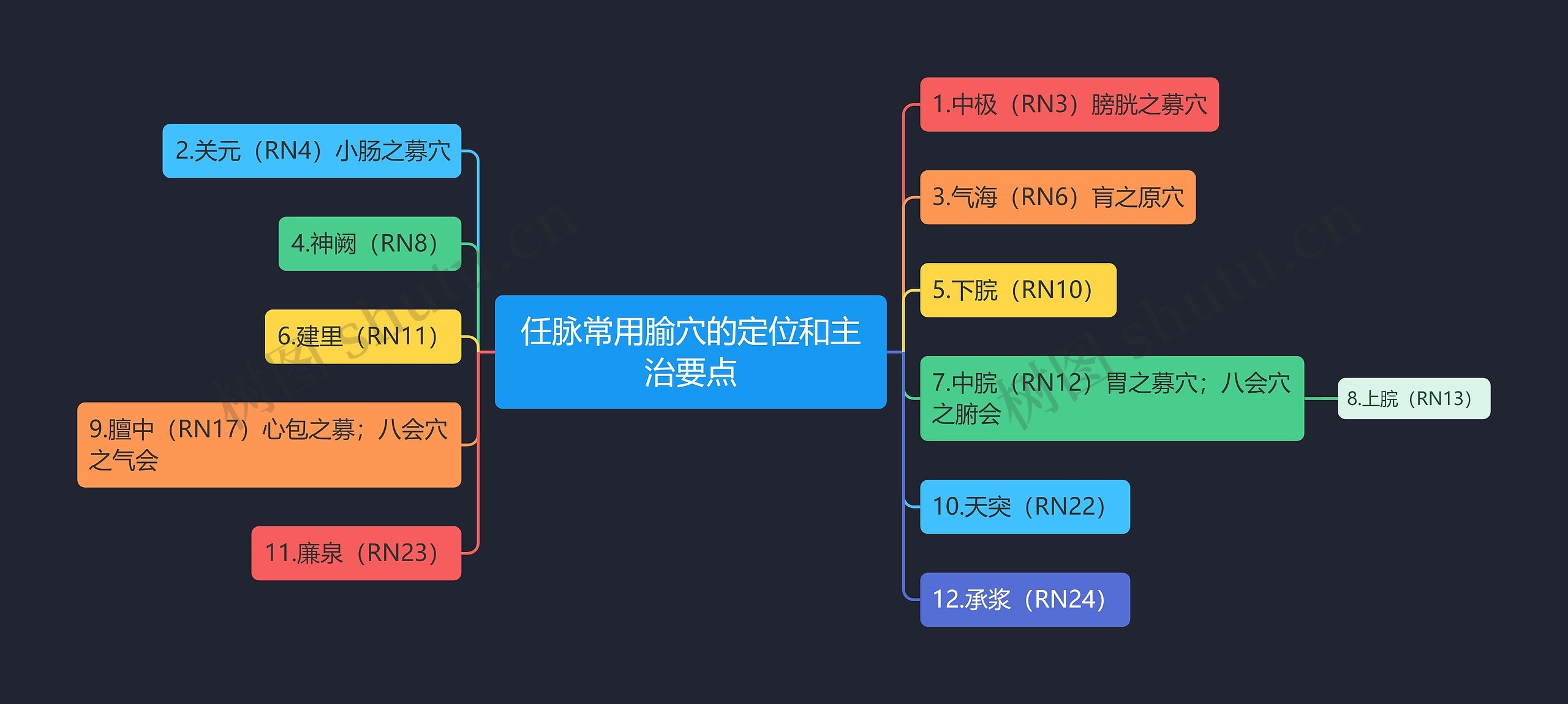 任脉常用腧穴的定位和主治要点