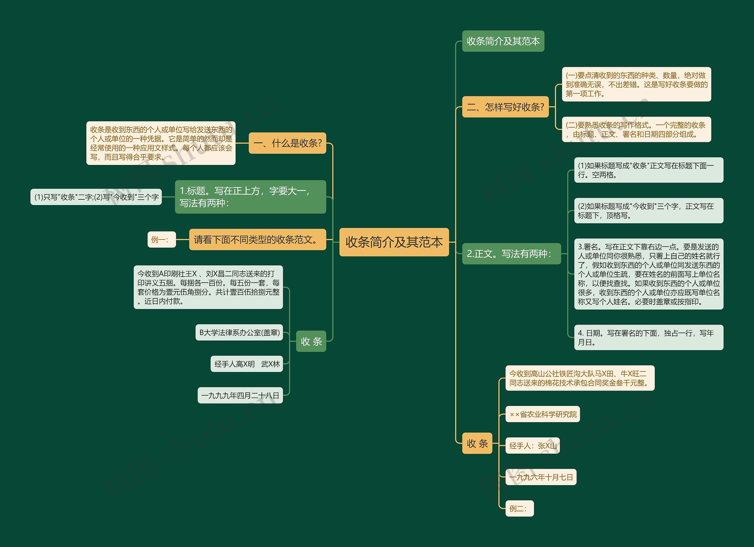 收条简介及其范本思维导图