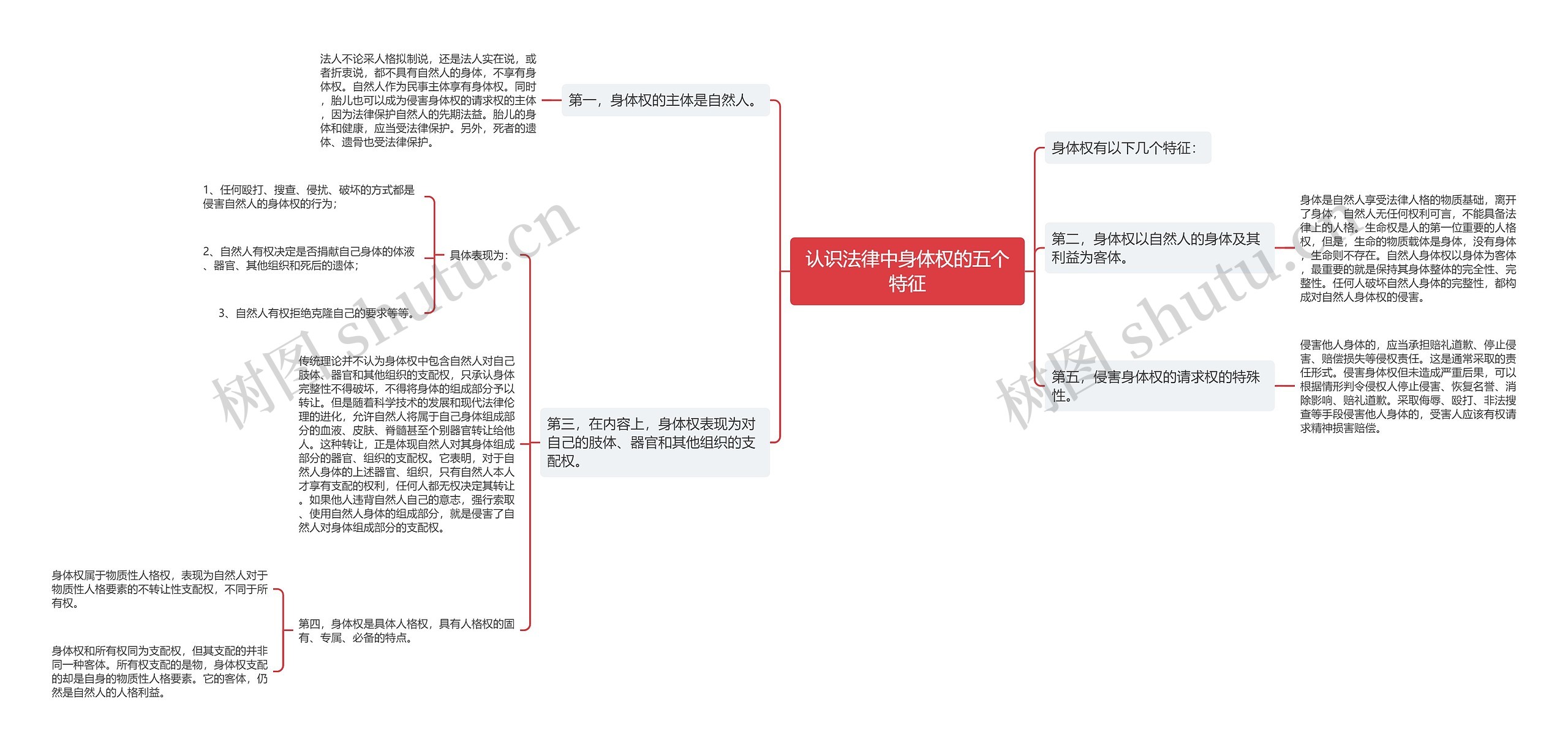 认识法律中身体权的五个特征思维导图