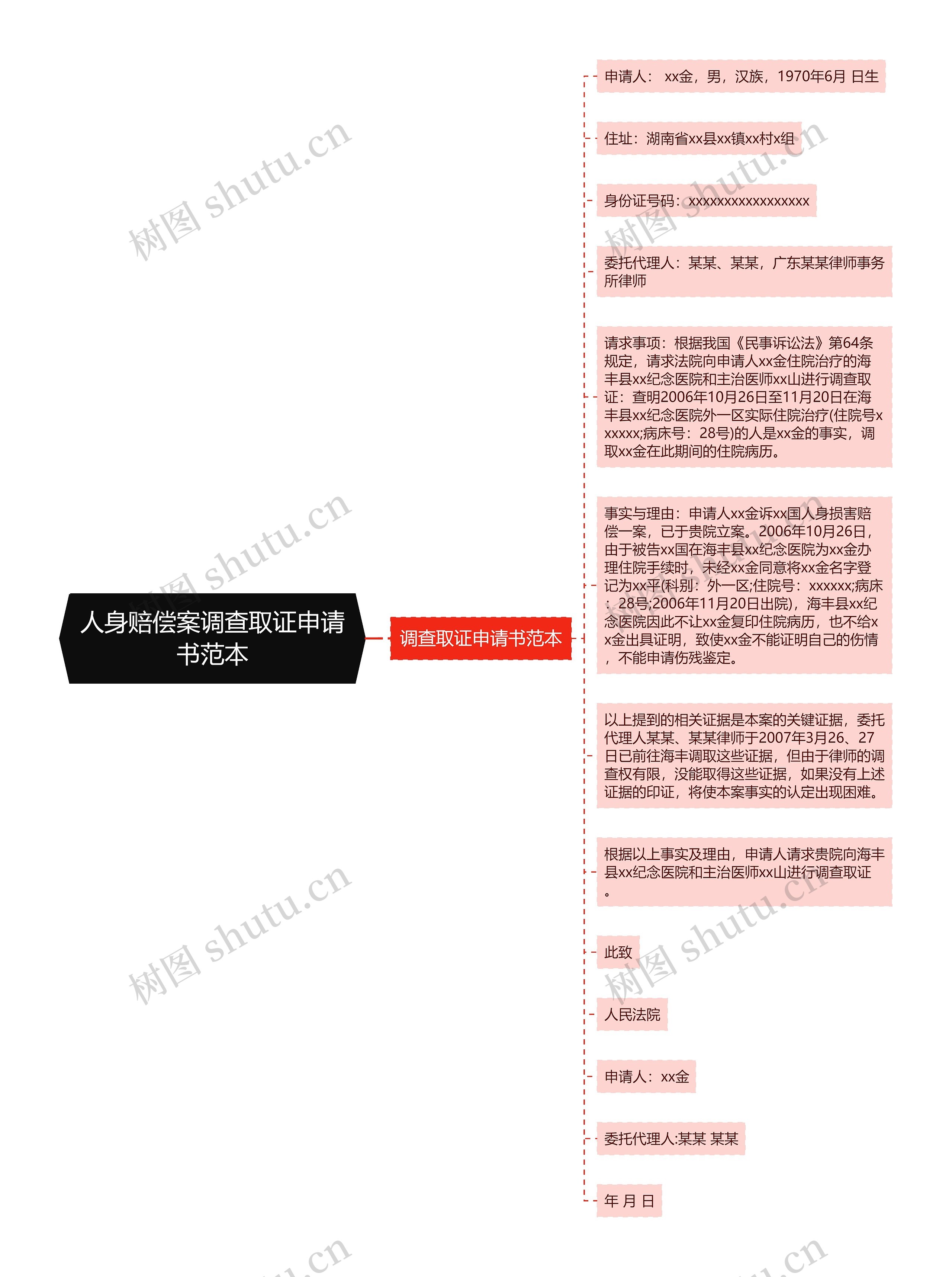 人身赔偿案调查取证申请书范本思维导图