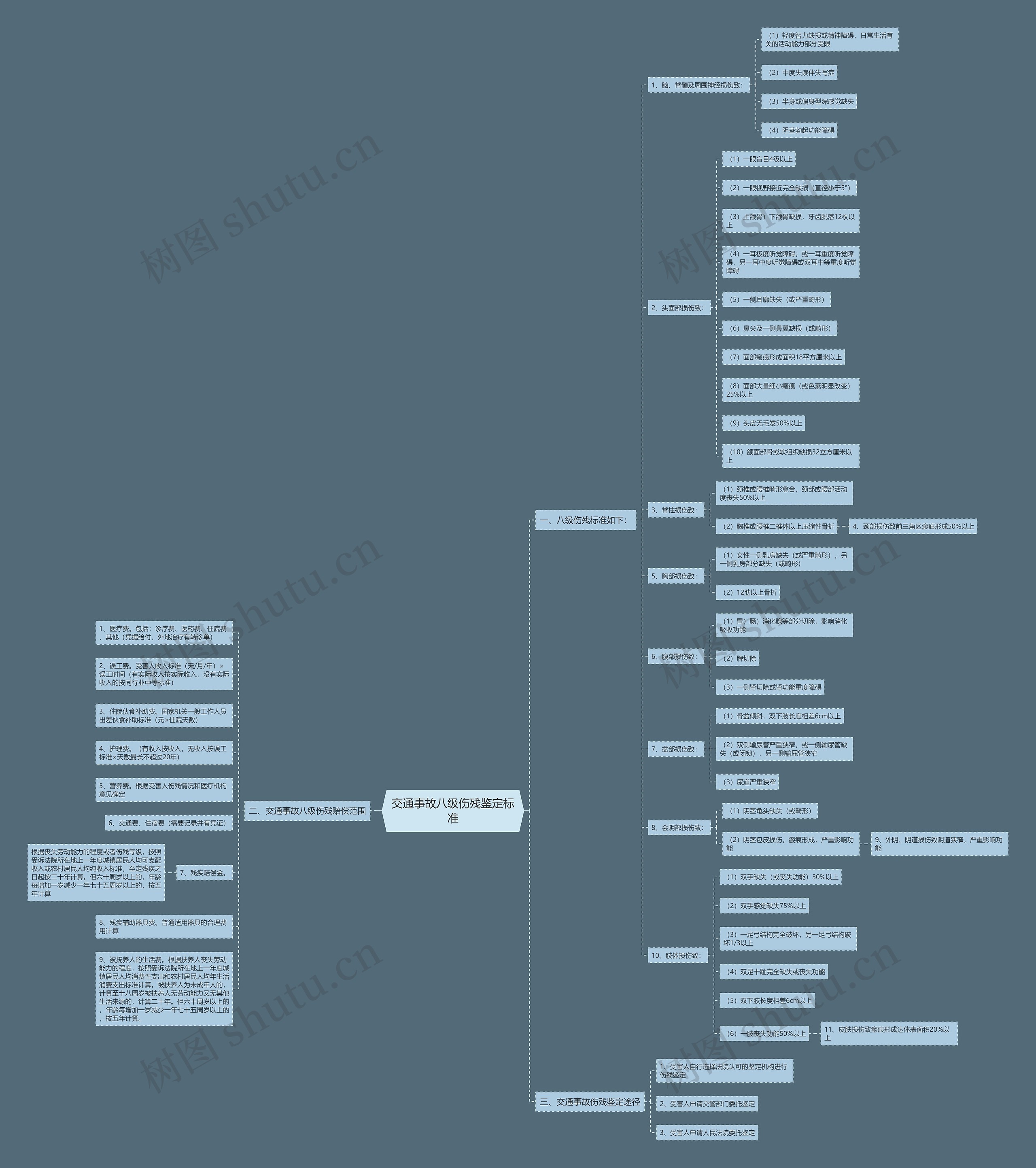 交通事故八级伤残鉴定标准思维导图
