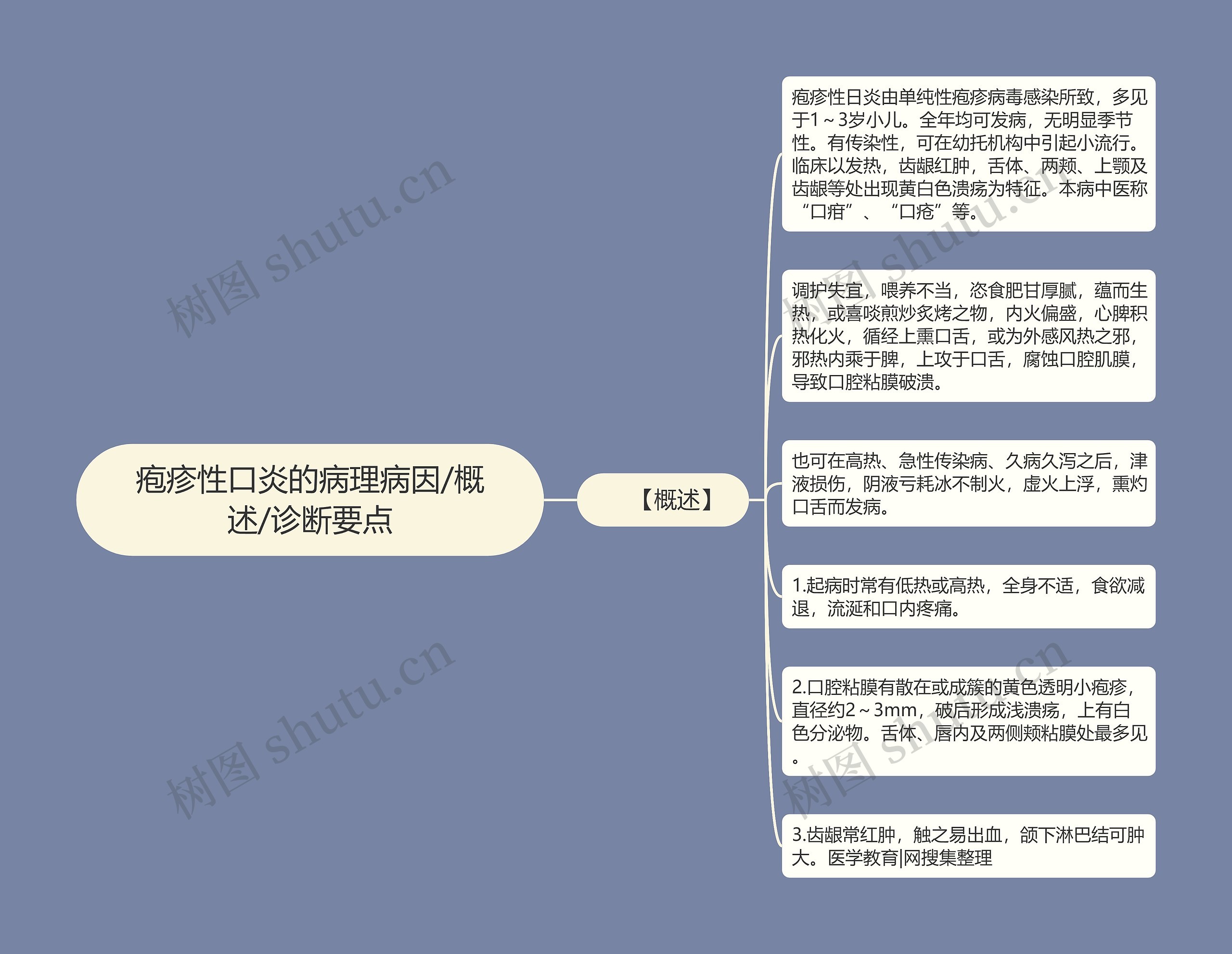 疱疹性口炎的病理病因/概述/诊断要点思维导图