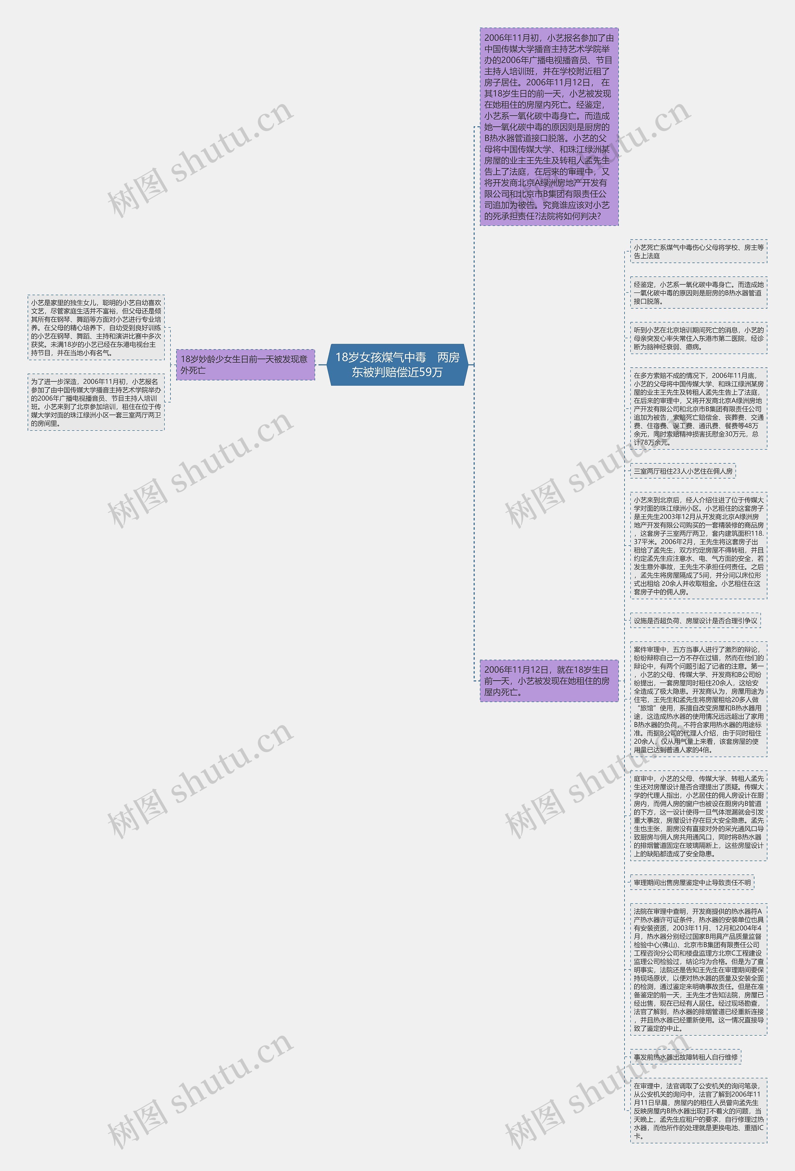 18岁女孩煤气中毒　两房东被判赔偿近59万思维导图