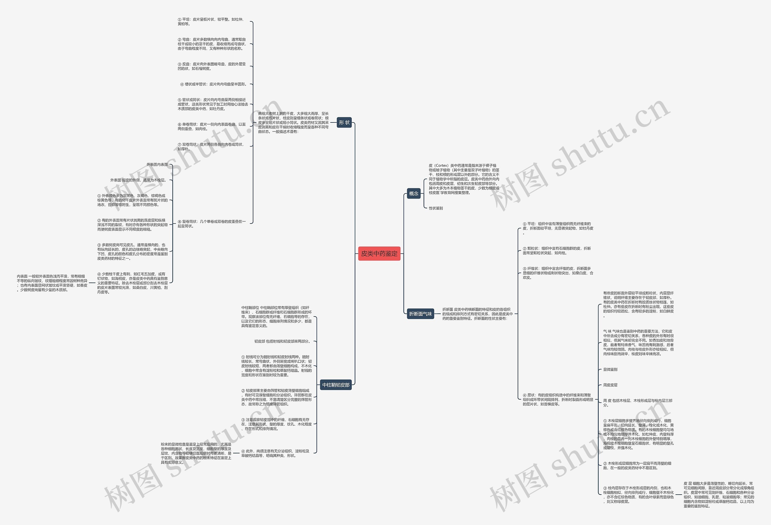 皮类中药鉴定思维导图