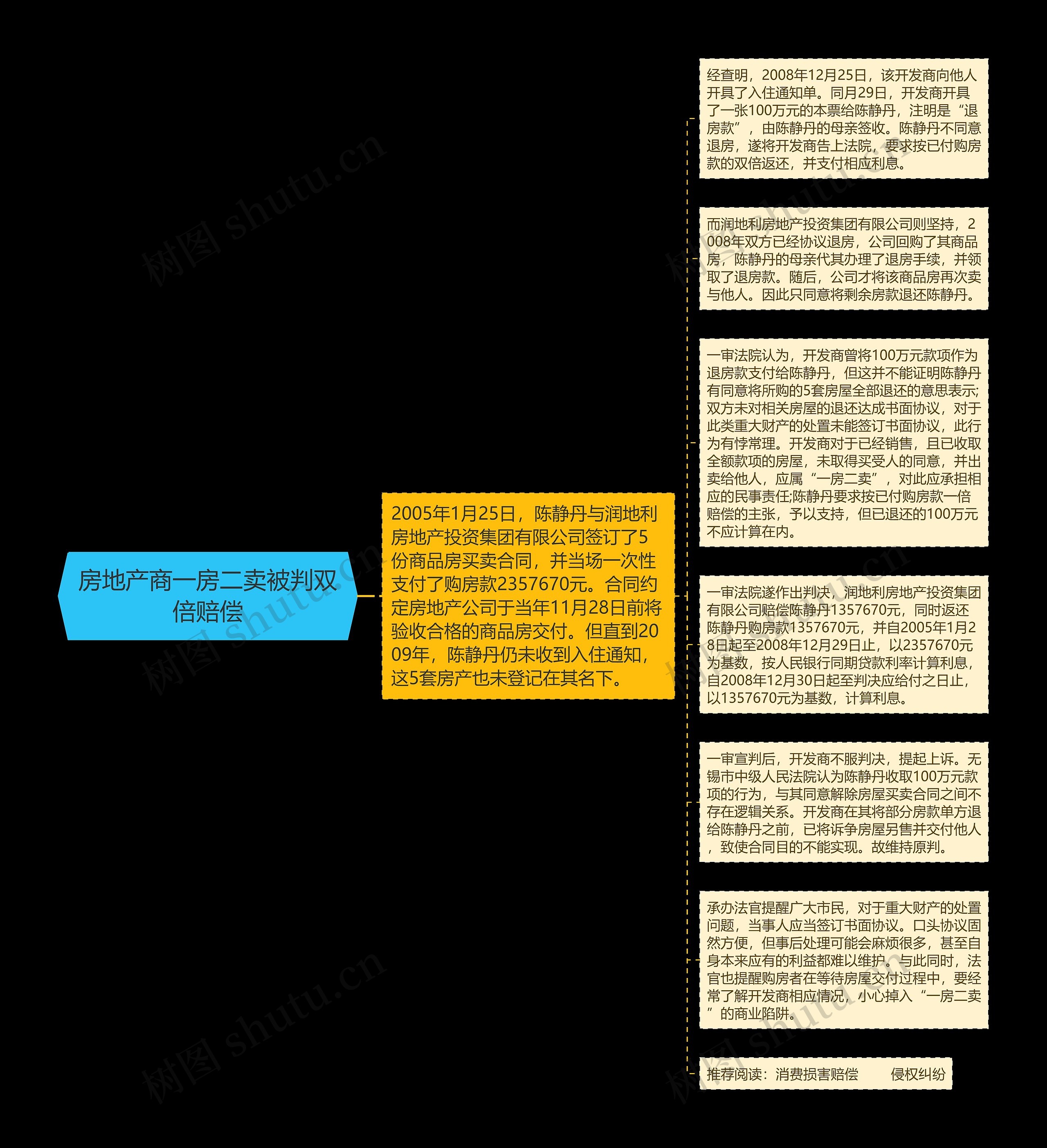 房地产商一房二卖被判双倍赔偿思维导图