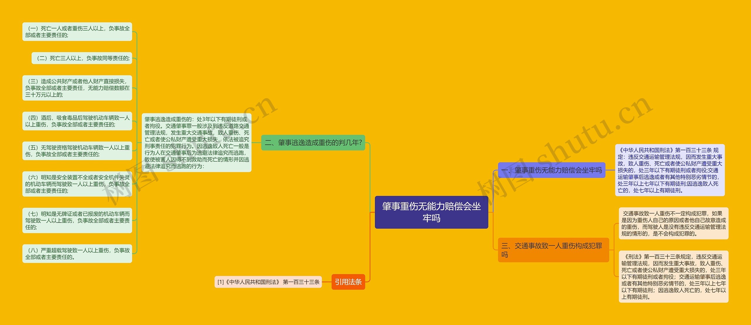 肇事重伤无能力赔偿会坐牢吗思维导图