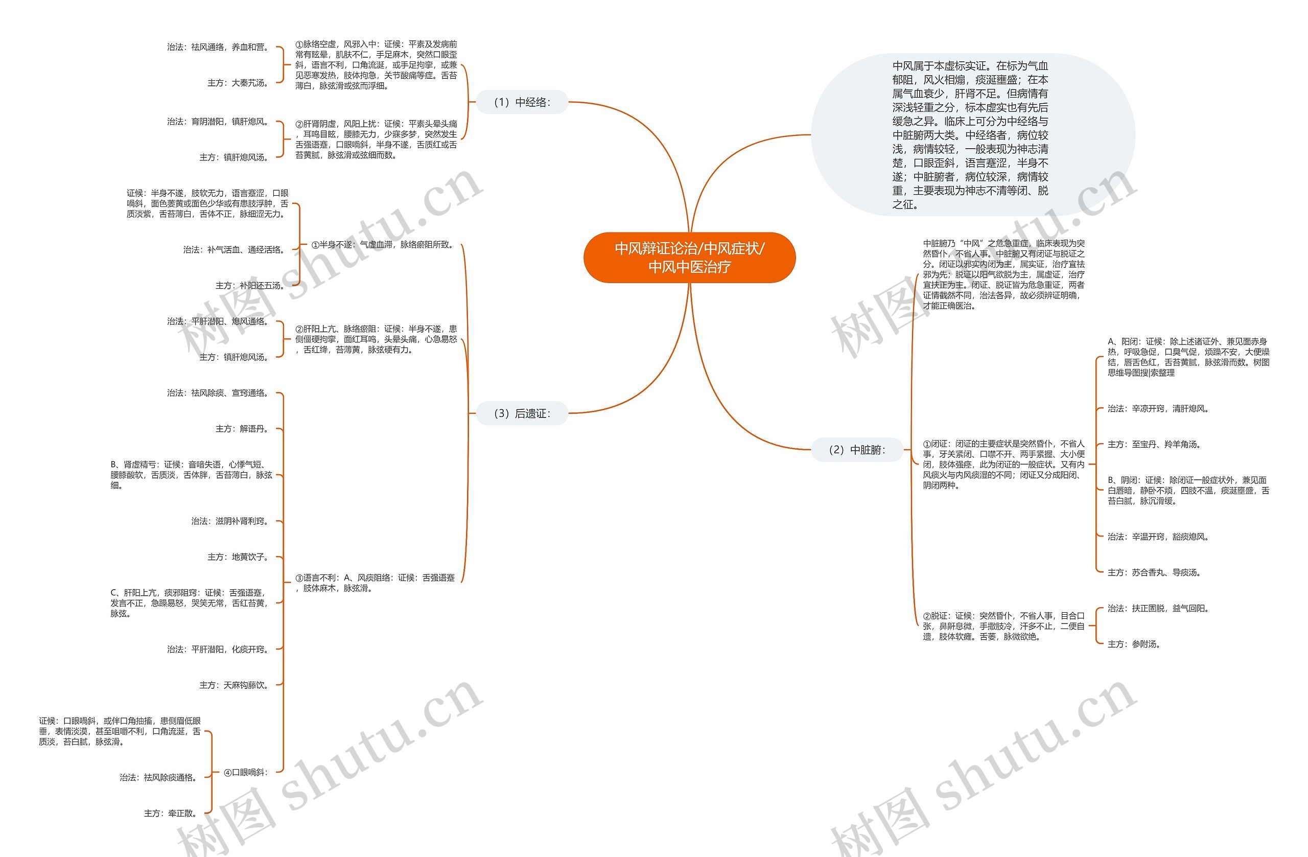 中风辩证论治/中风症状/中风中医治疗思维导图
