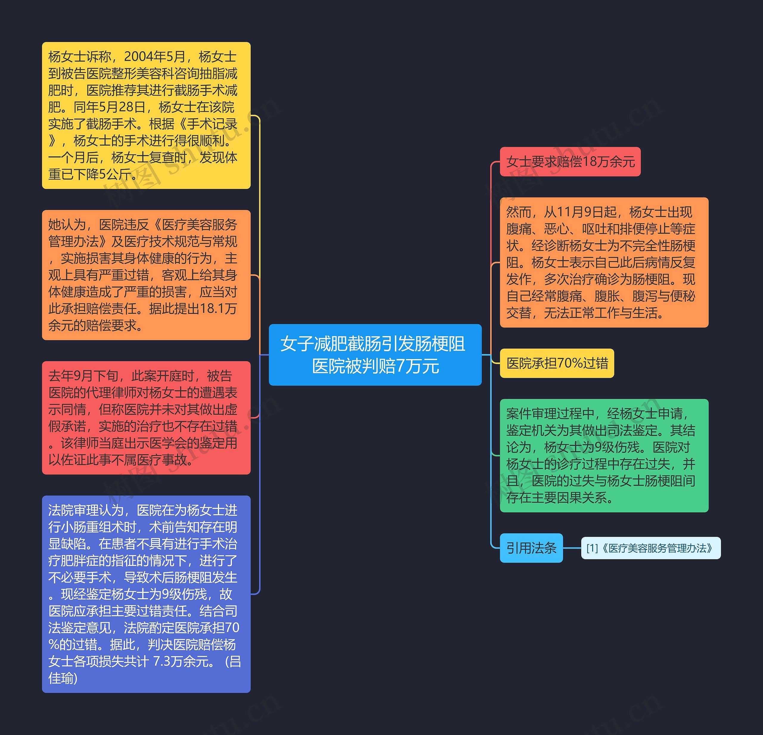 女子减肥截肠引发肠梗阻 医院被判赔7万元思维导图