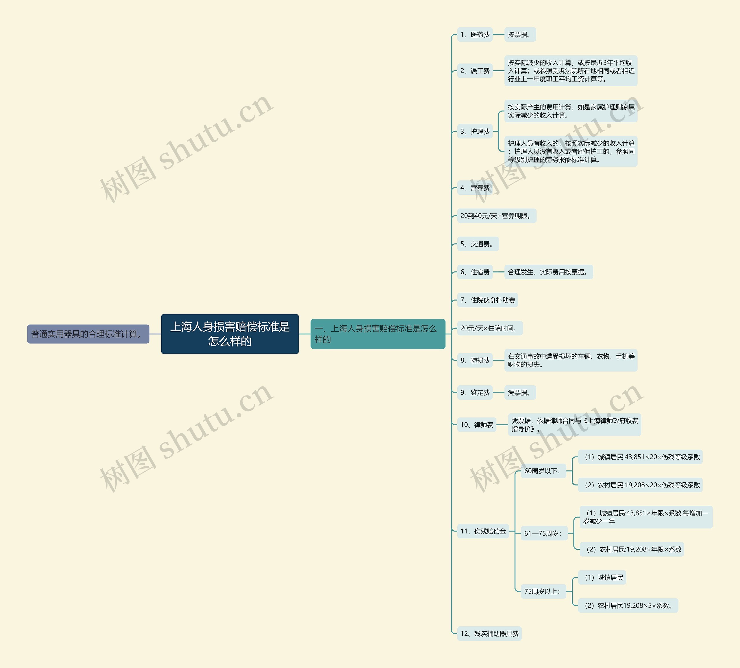 上海人身损害赔偿标准是怎么样的思维导图