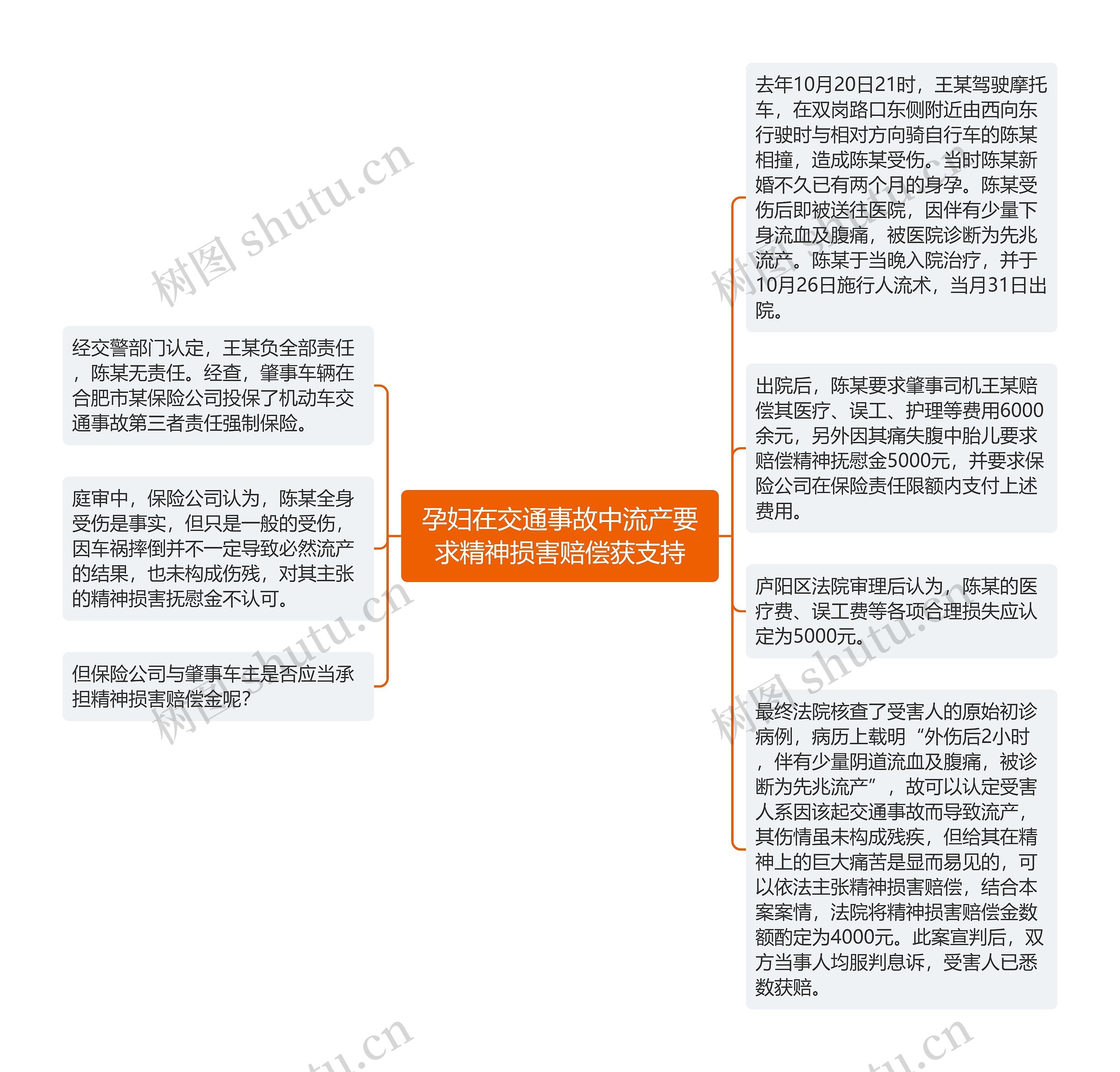 孕妇在交通事故中流产要求精神损害赔偿获支持思维导图