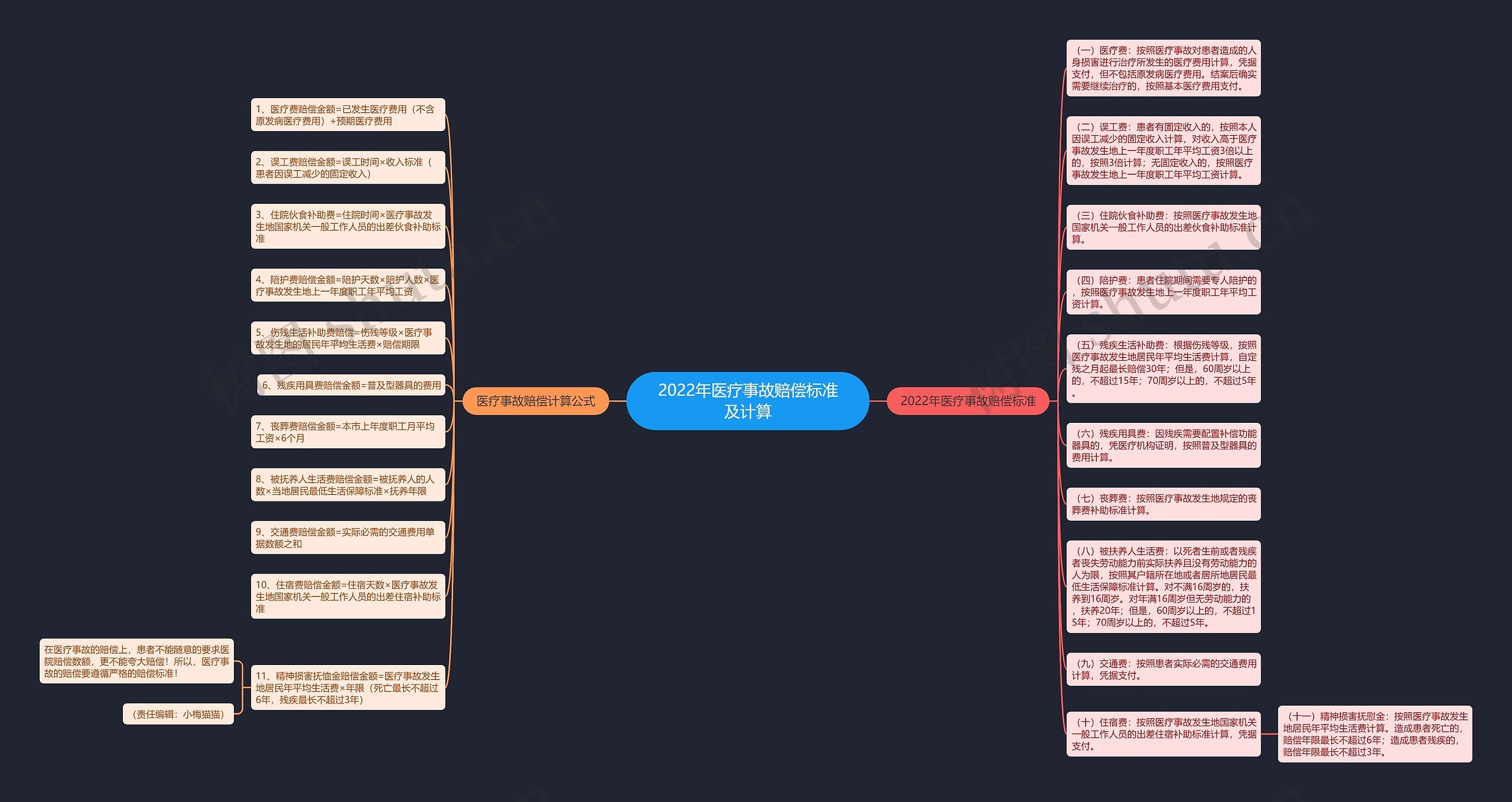 2022年医疗事故赔偿标准及计算思维导图