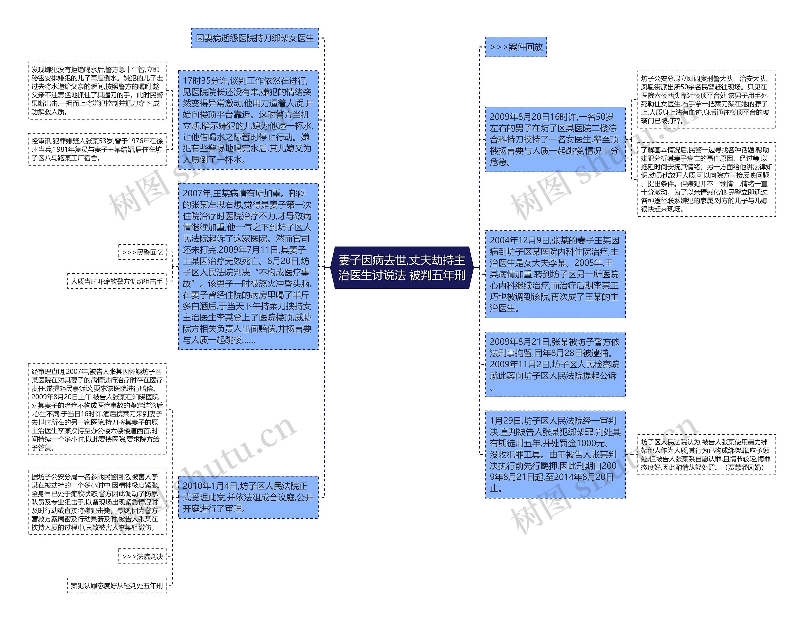 妻子因病去世,丈夫劫持主治医生讨说法 被判五年刑思维导图