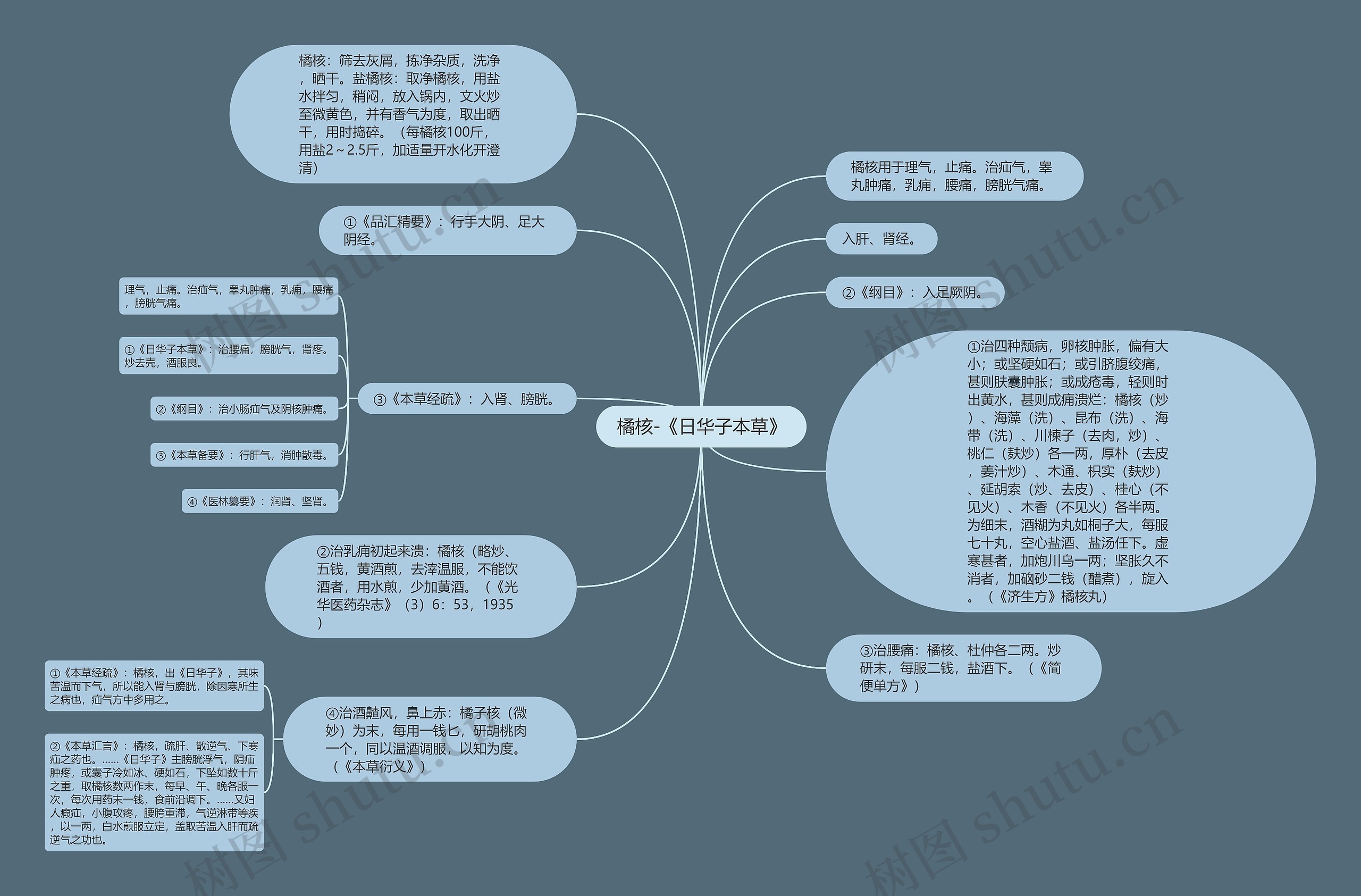 橘核-《日华子本草》思维导图