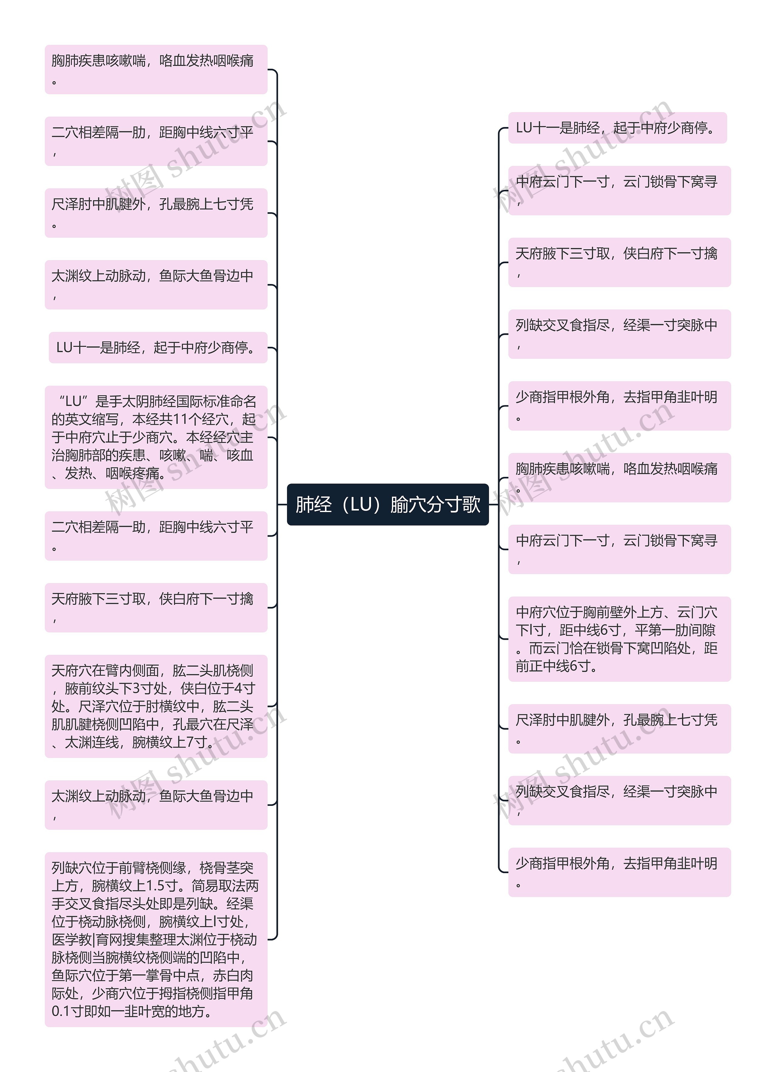 肺经（LU）腧穴分寸歌思维导图