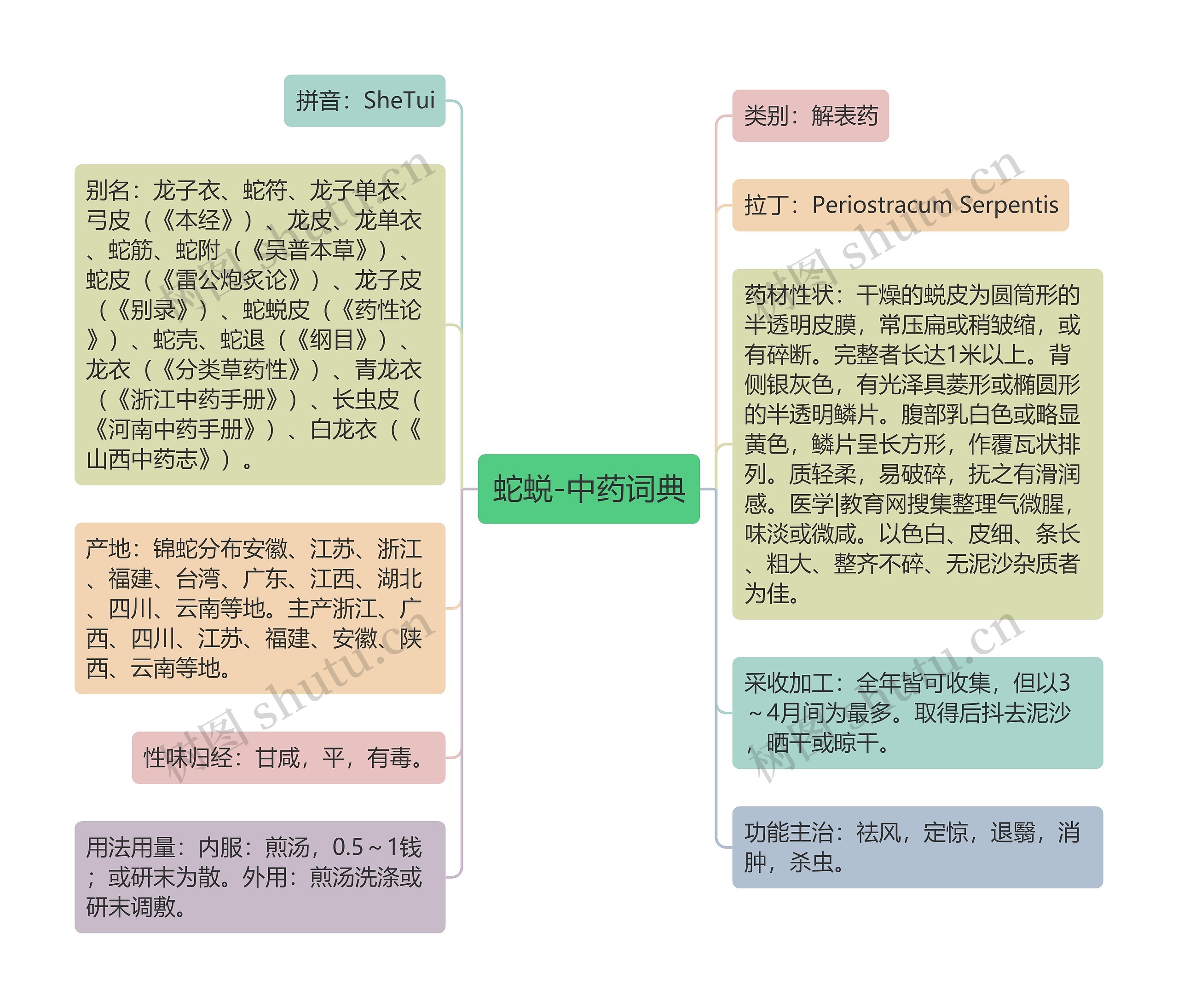 蛇蜕-中药词典思维导图