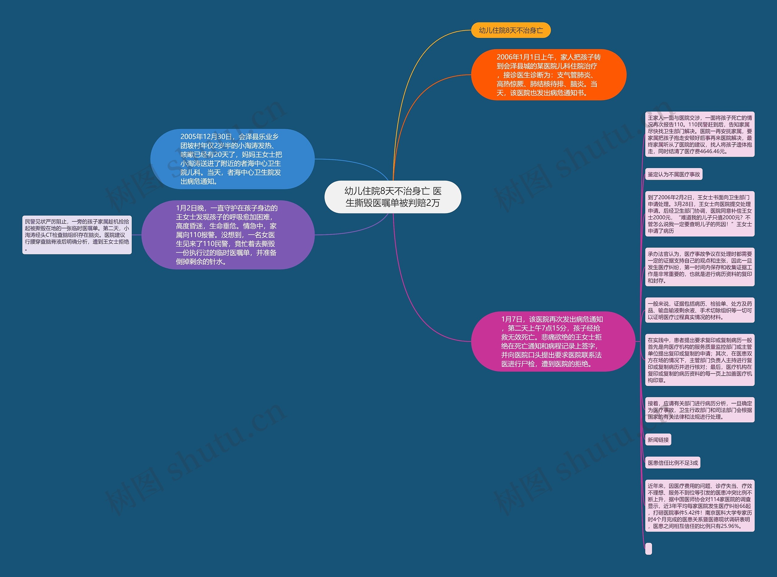 幼儿住院8天不治身亡 医生撕毁医嘱单被判赔2万思维导图