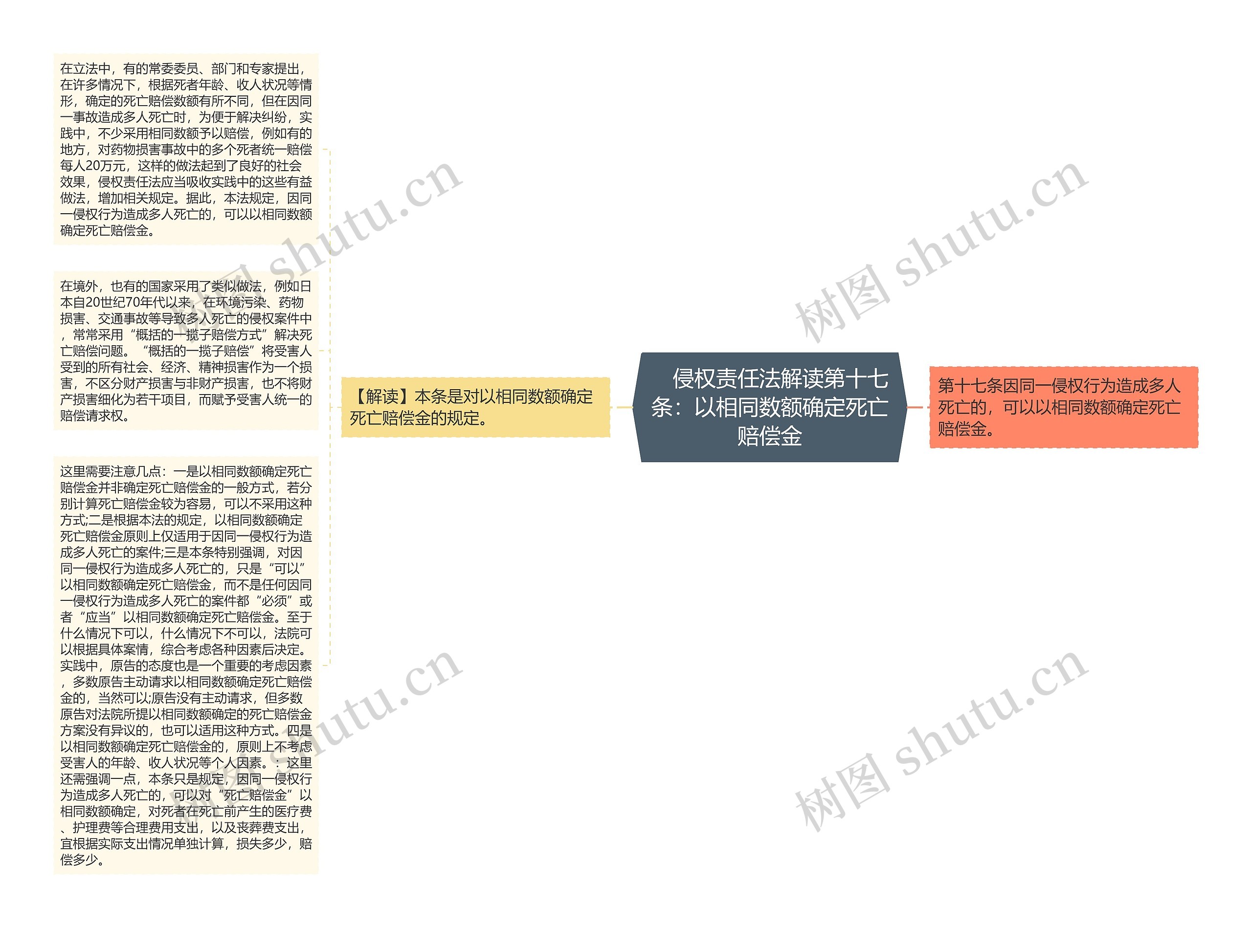 　侵权责任法解读第十七条：以相同数额确定死亡赔偿金思维导图