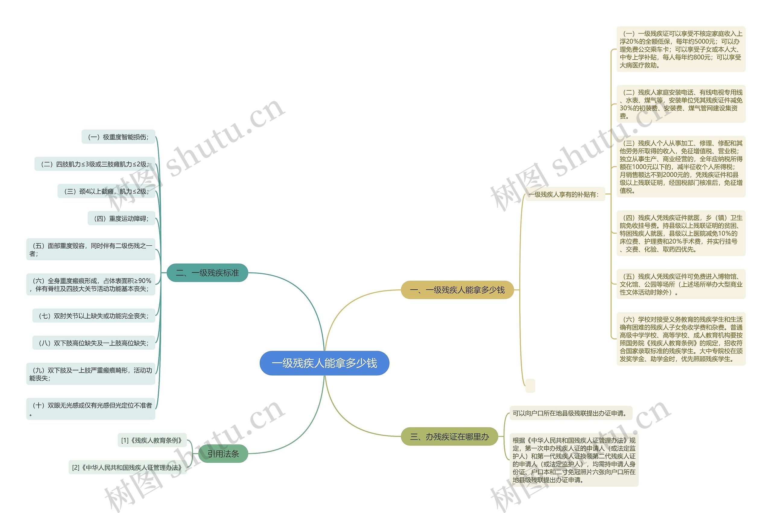 一级残疾人能拿多少钱思维导图