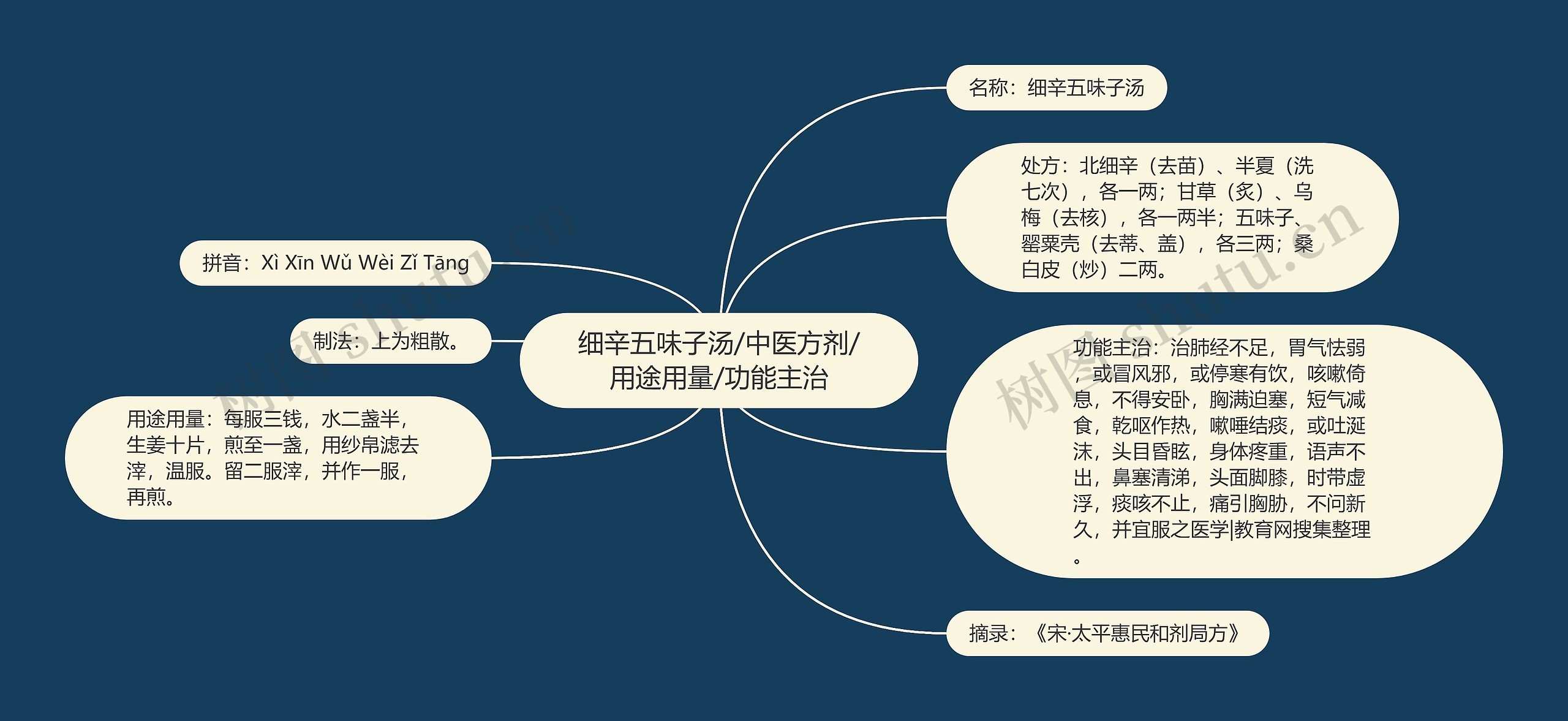 细辛五味子汤/中医方剂/用途用量/功能主治思维导图