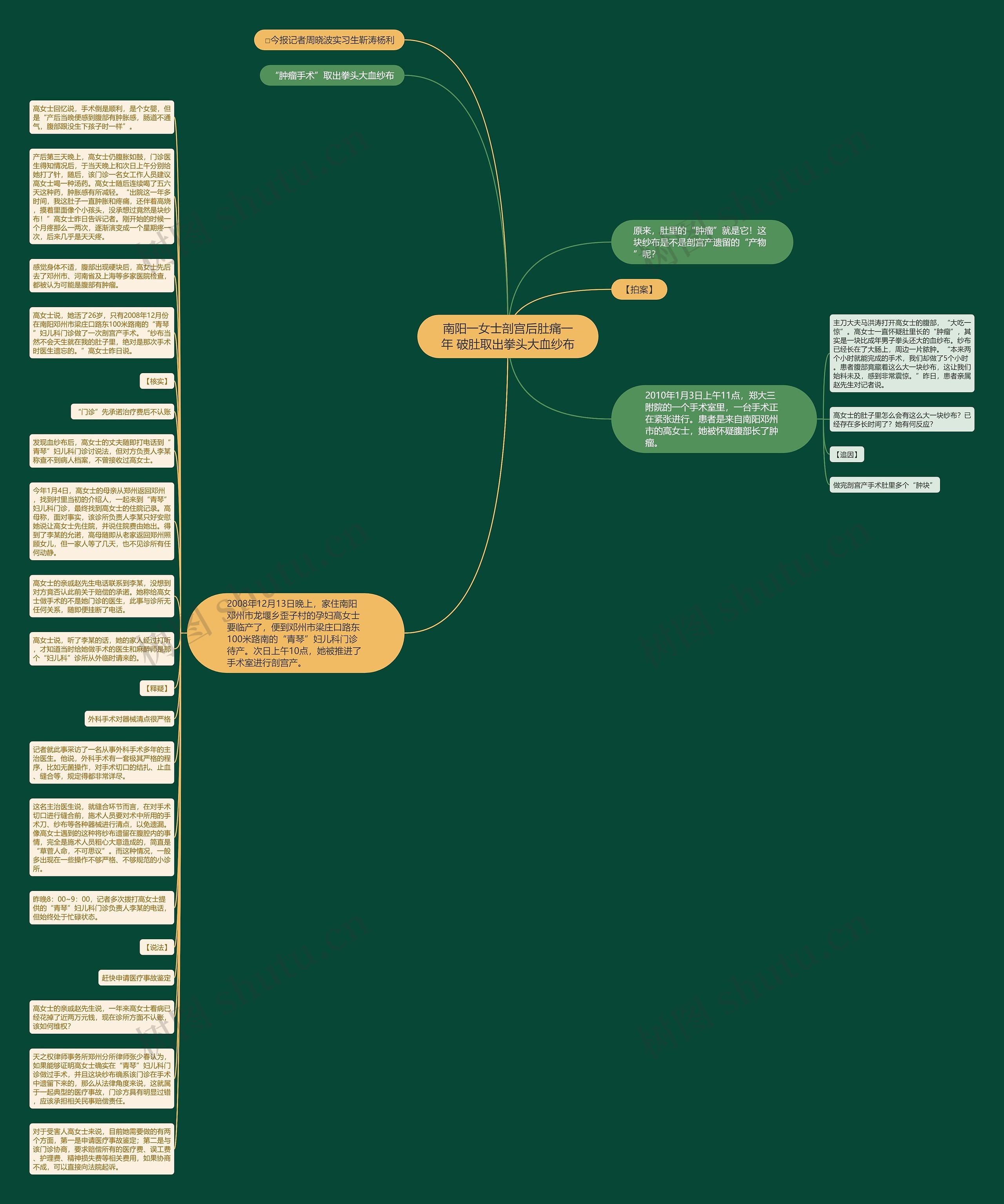 南阳一女士剖宫后肚痛一年 破肚取出拳头大血纱布思维导图