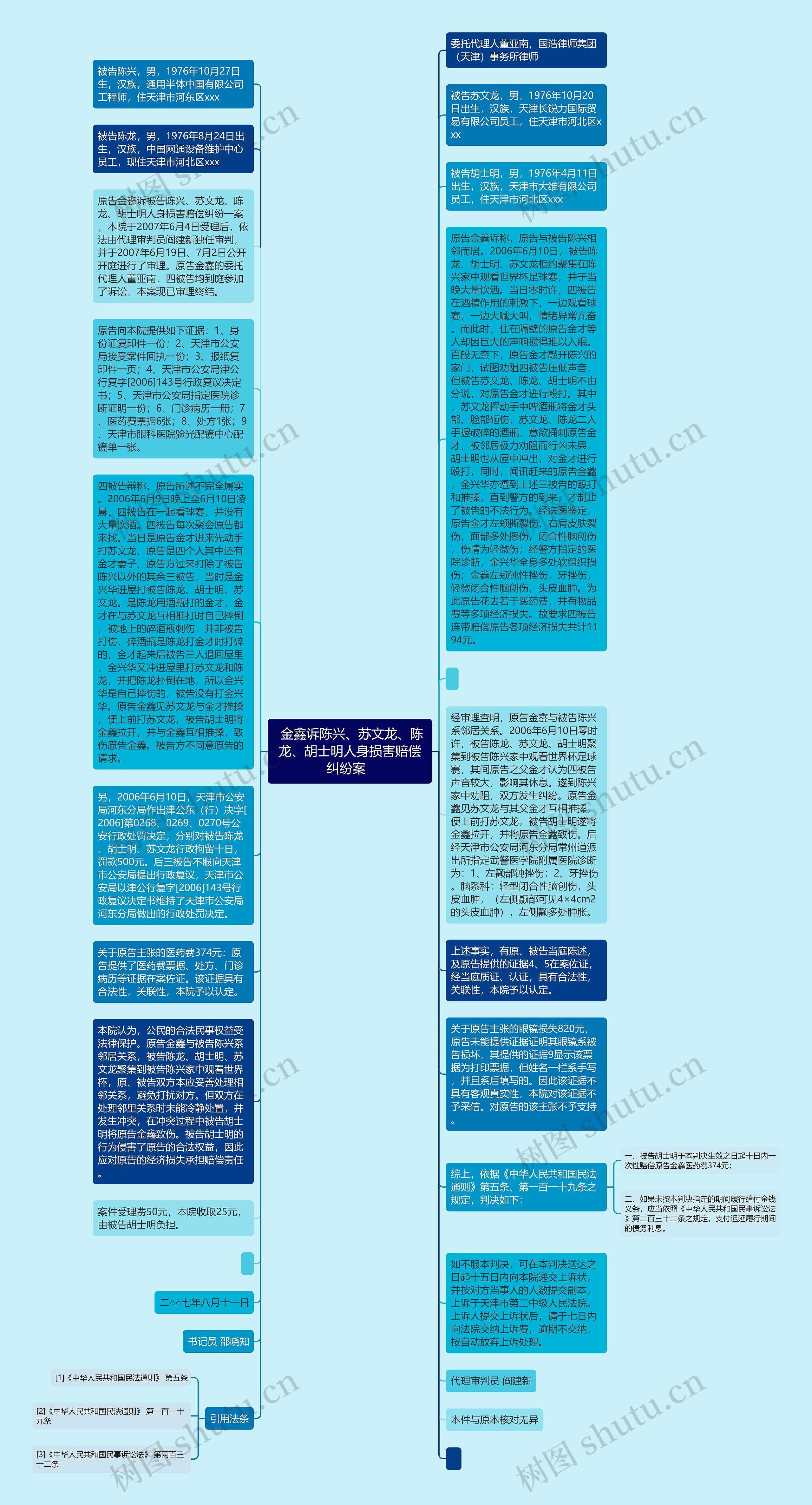  金鑫诉陈兴、苏文龙、陈龙、胡士明人身损害赔偿纠纷案  思维导图